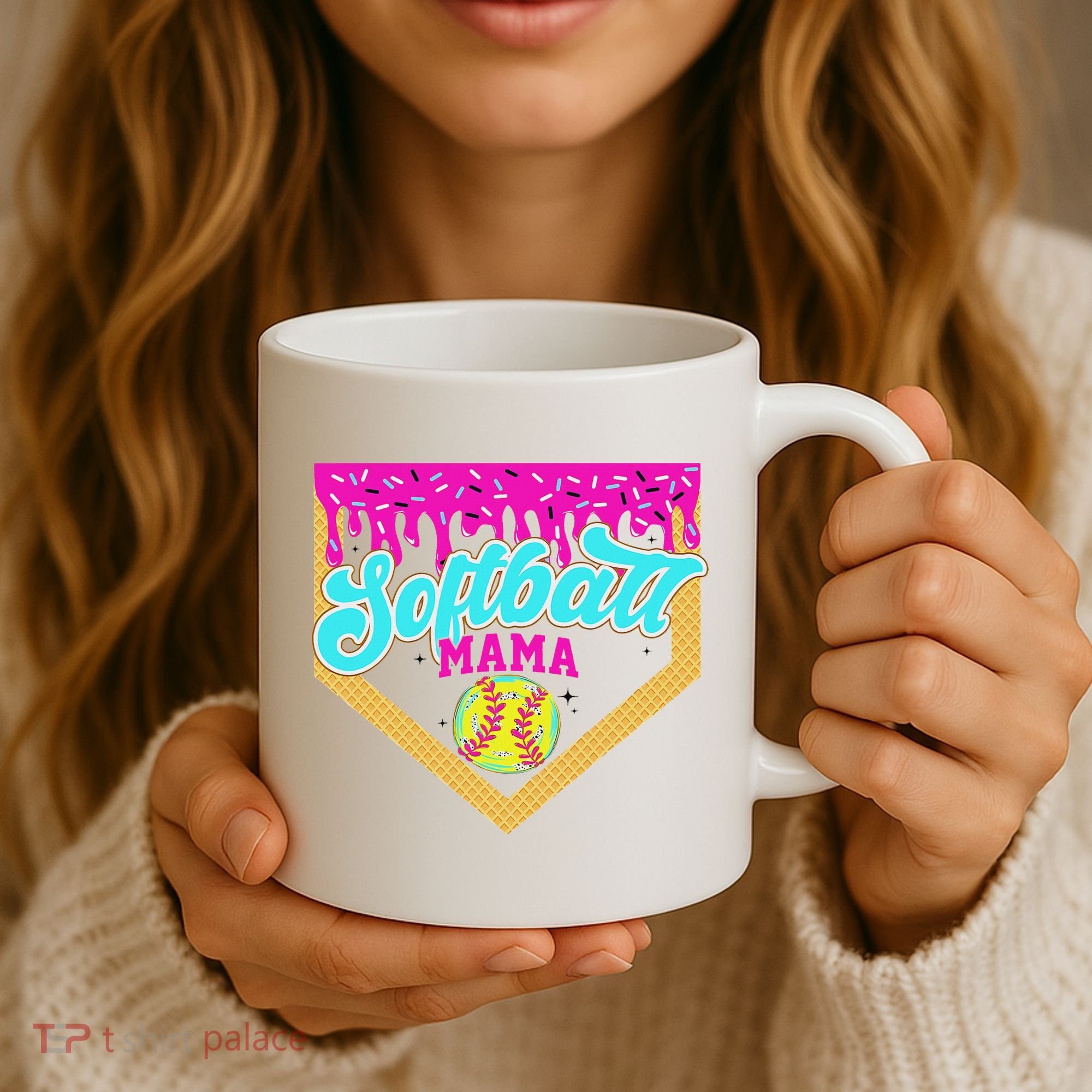 Softball Mama Drip Ice Cream Dripping Game Day Softball Mom Coffee Mug