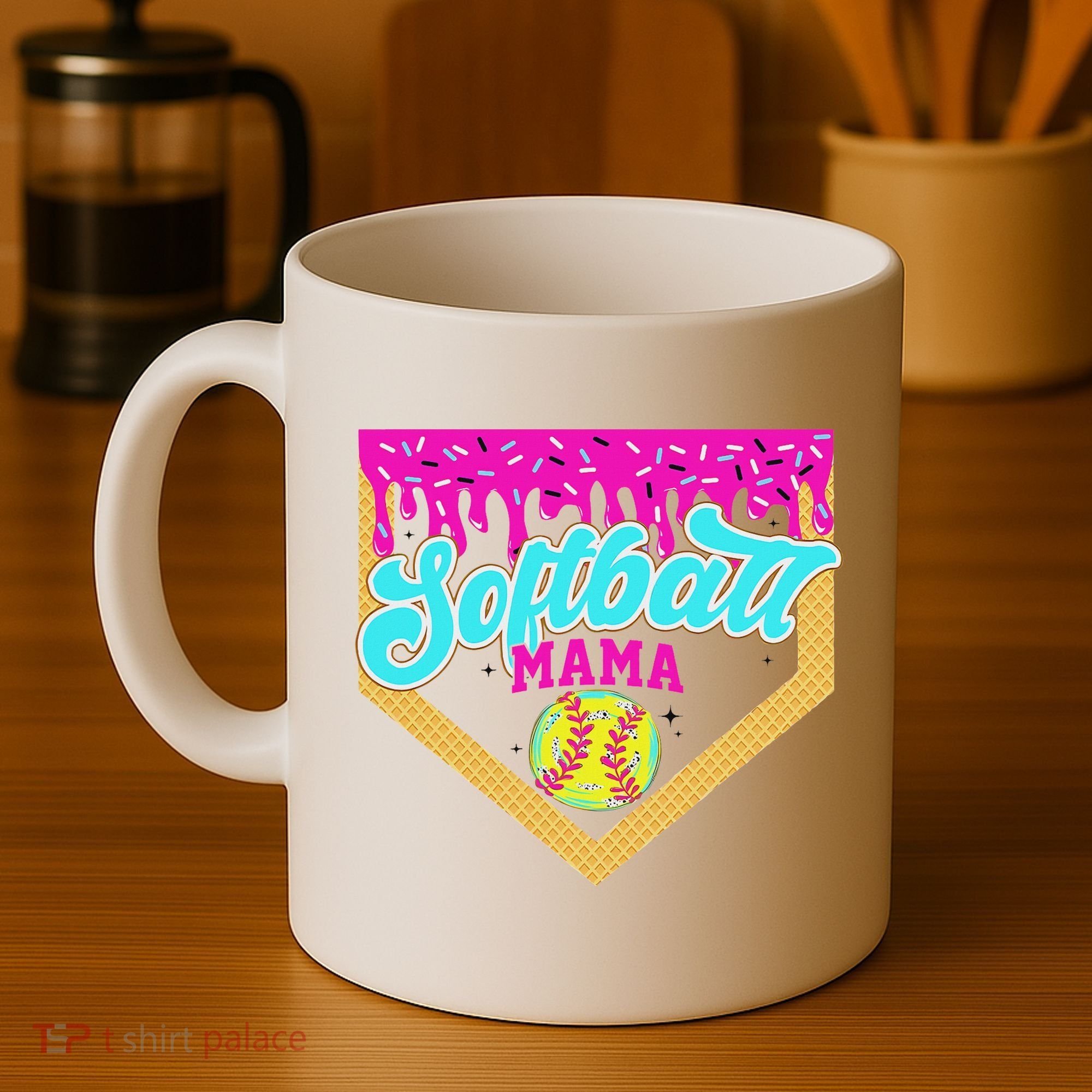 Softball Mama Drip Ice Cream Dripping Game Day Softball Mom Coffee Mug