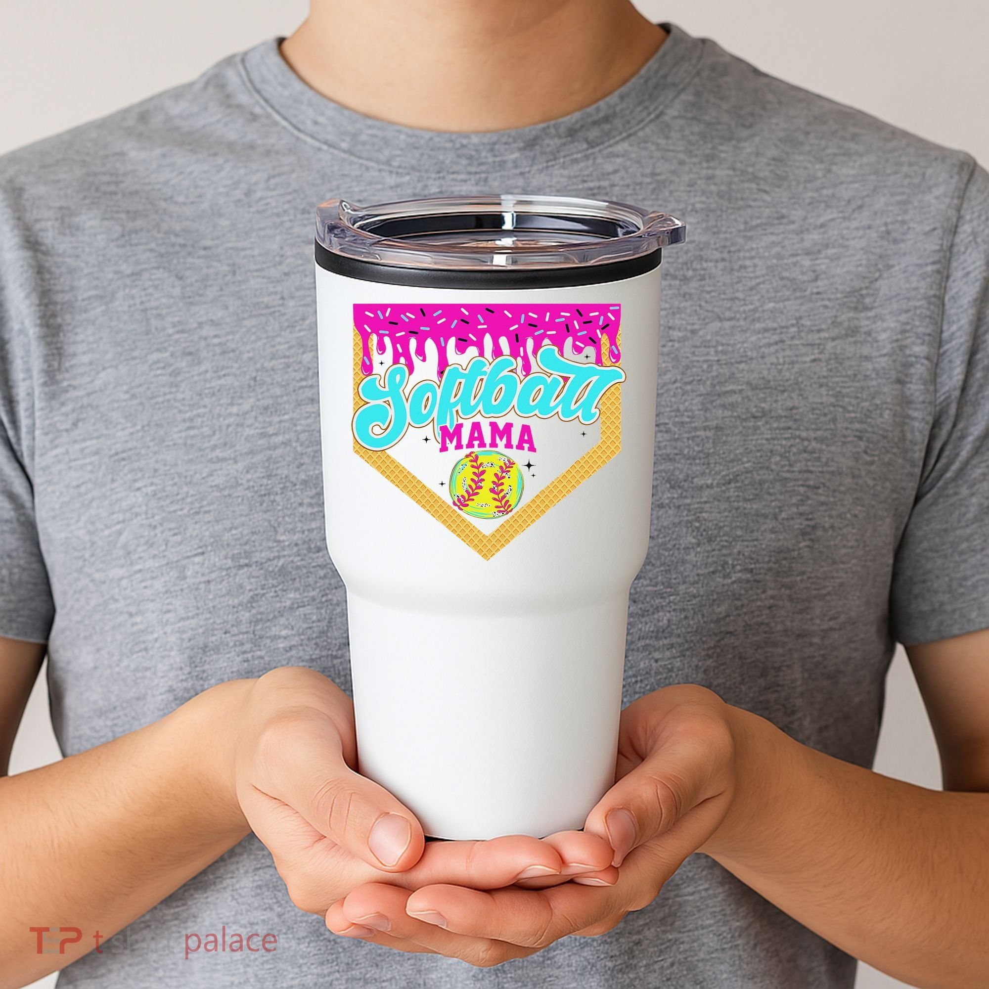 Softball Mama Drip Ice Cream Dripping Game Day Softball Mom Tumbler