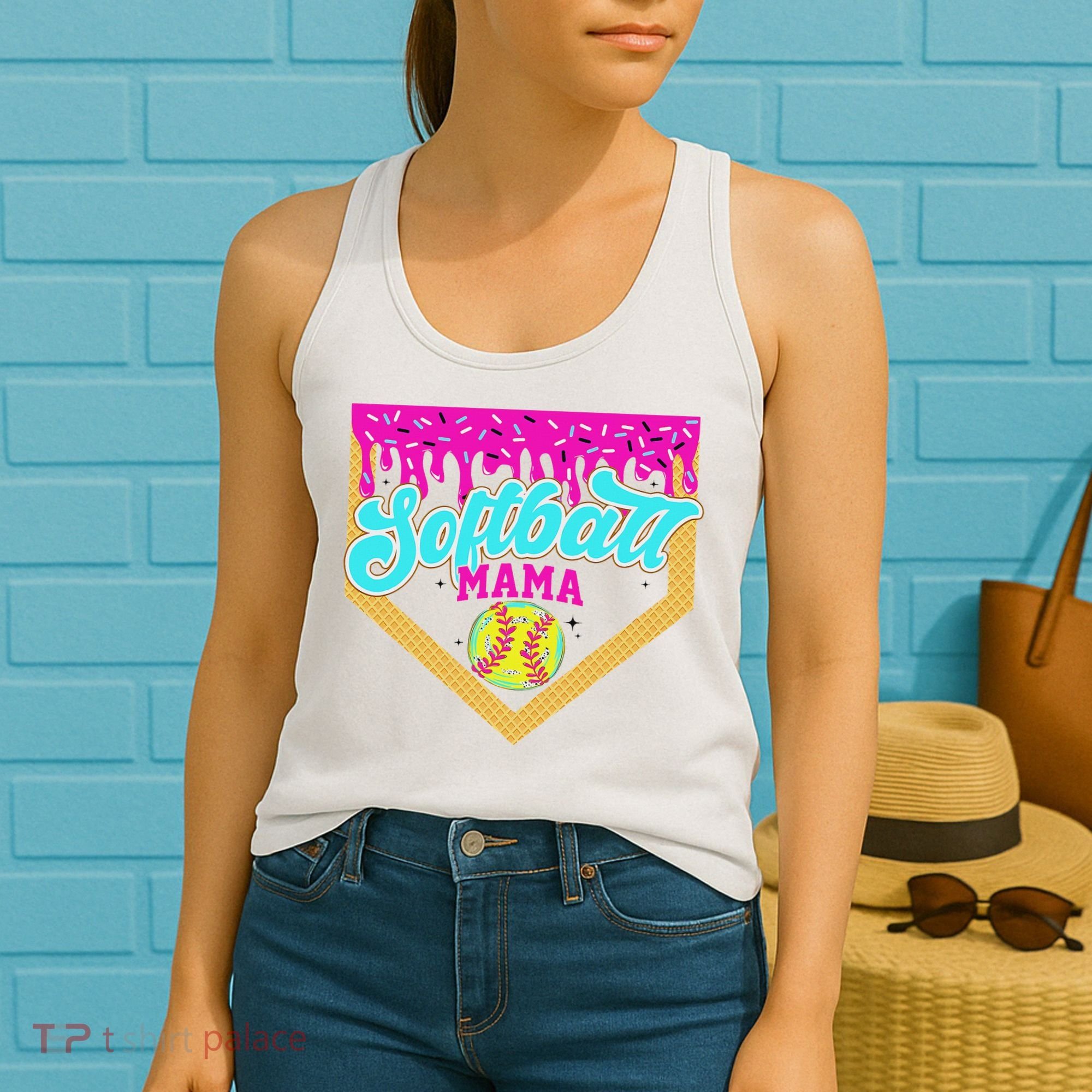 Softball Mama Drip Ice Cream Dripping Game Day Softball Mom Women's Tank Top