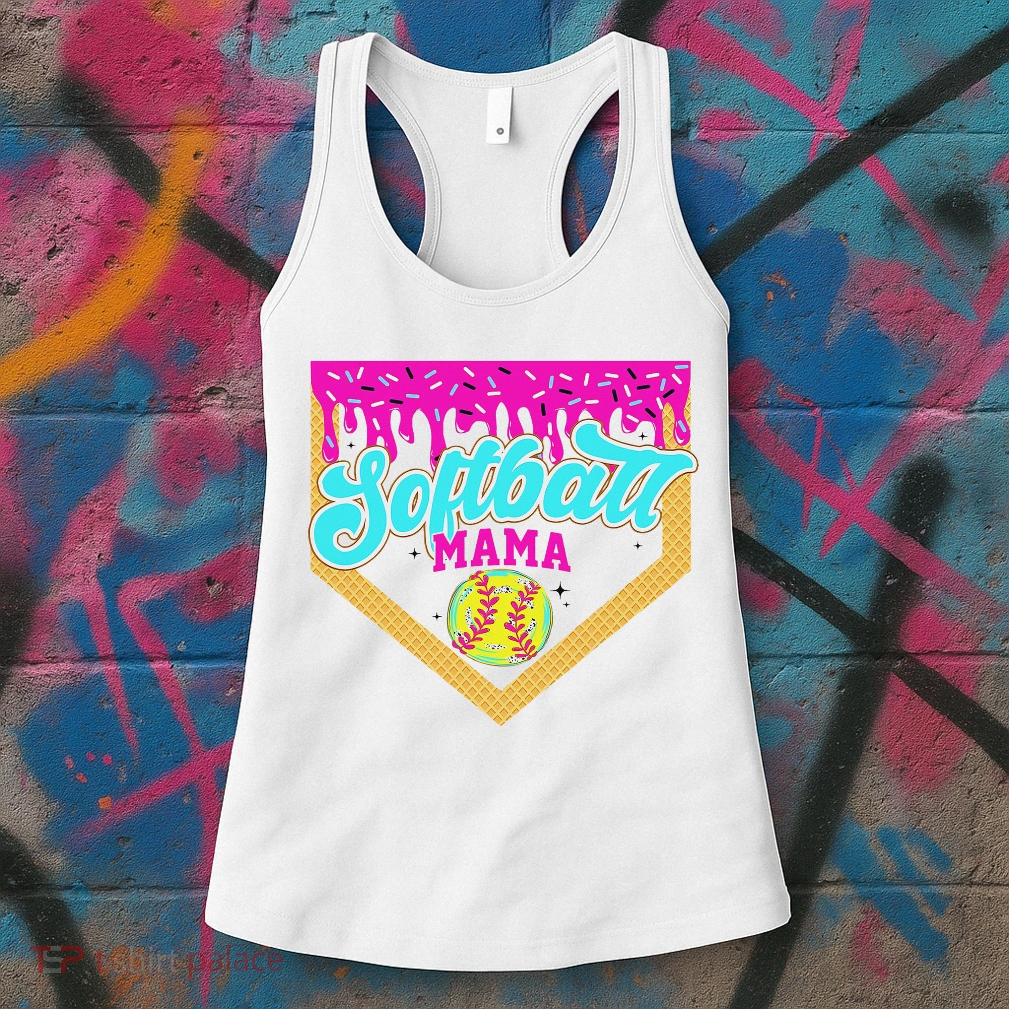 Softball Mama Drip Ice Cream Dripping Game Day Softball Mom Women's Tank Top
