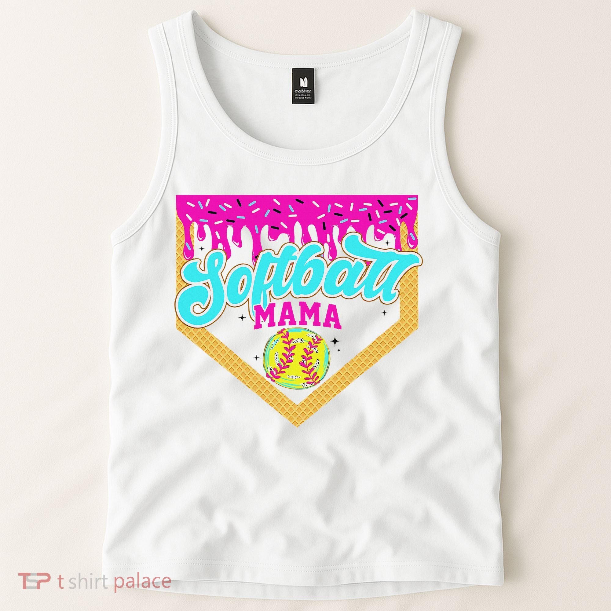 Softball Mama Drip Ice Cream Dripping Game Day Softball Mom Tank Top