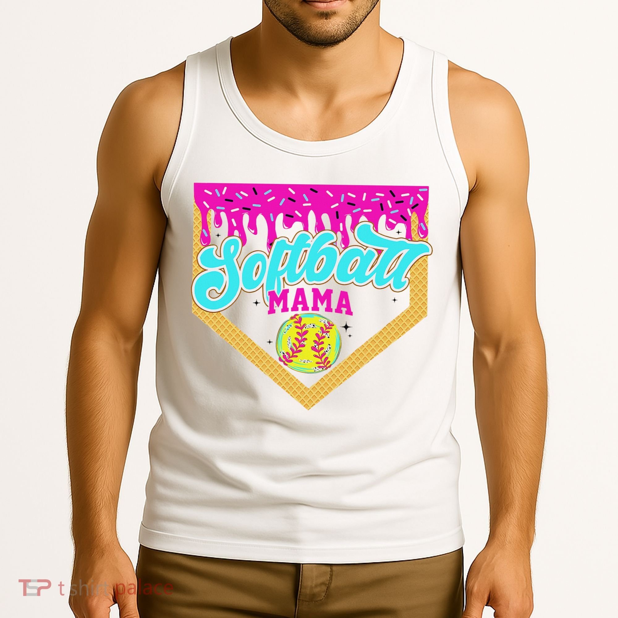 Softball Mama Drip Ice Cream Dripping Game Day Softball Mom Tank Top