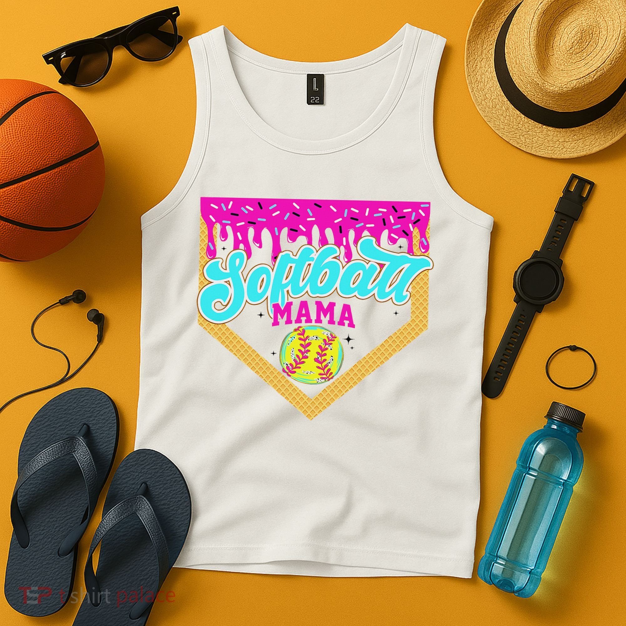 Softball Mama Drip Ice Cream Dripping Game Day Softball Mom Tank Top
