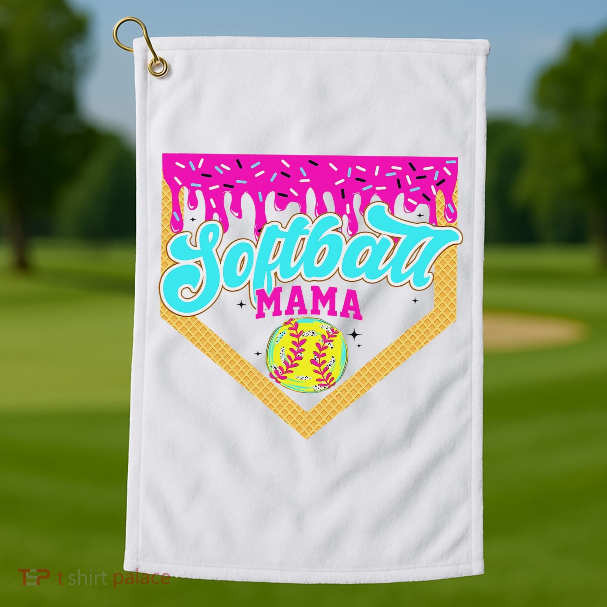 Softball Mama Drip Ice Cream Dripping Game Day Softball Mom Golf Towel