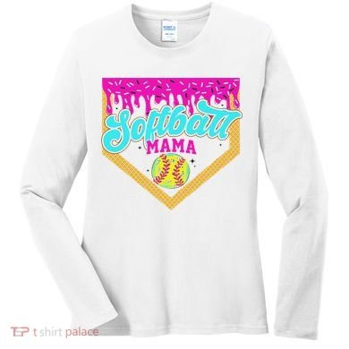 Softball Mama Drip Ice Cream Dripping Game Day Softball Mom Women's Long Sleeve Shirt