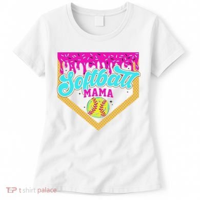 Softball Mama Drip Ice Cream Dripping Game Day Softball Mom Women's T-Shirt