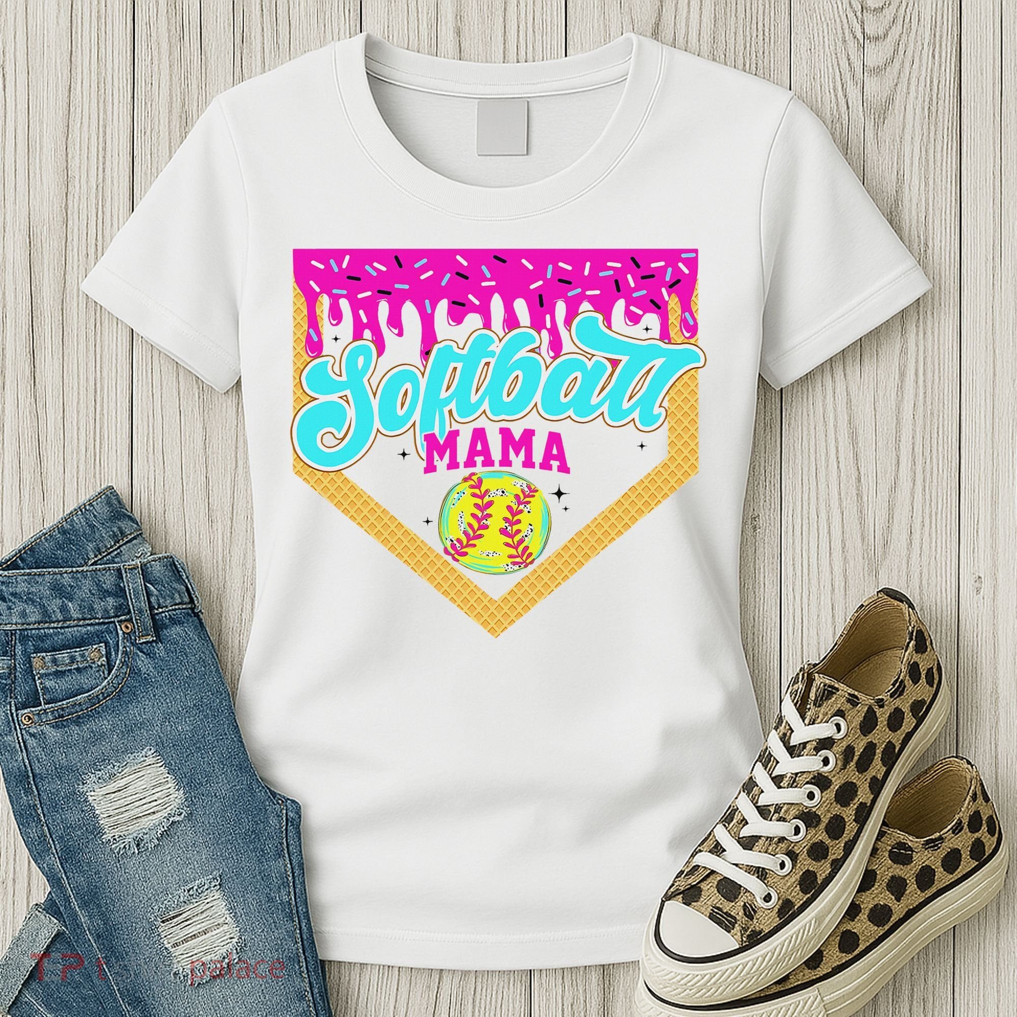 Softball Mama Drip Ice Cream Dripping Game Day Softball Mom Women's T-Shirt