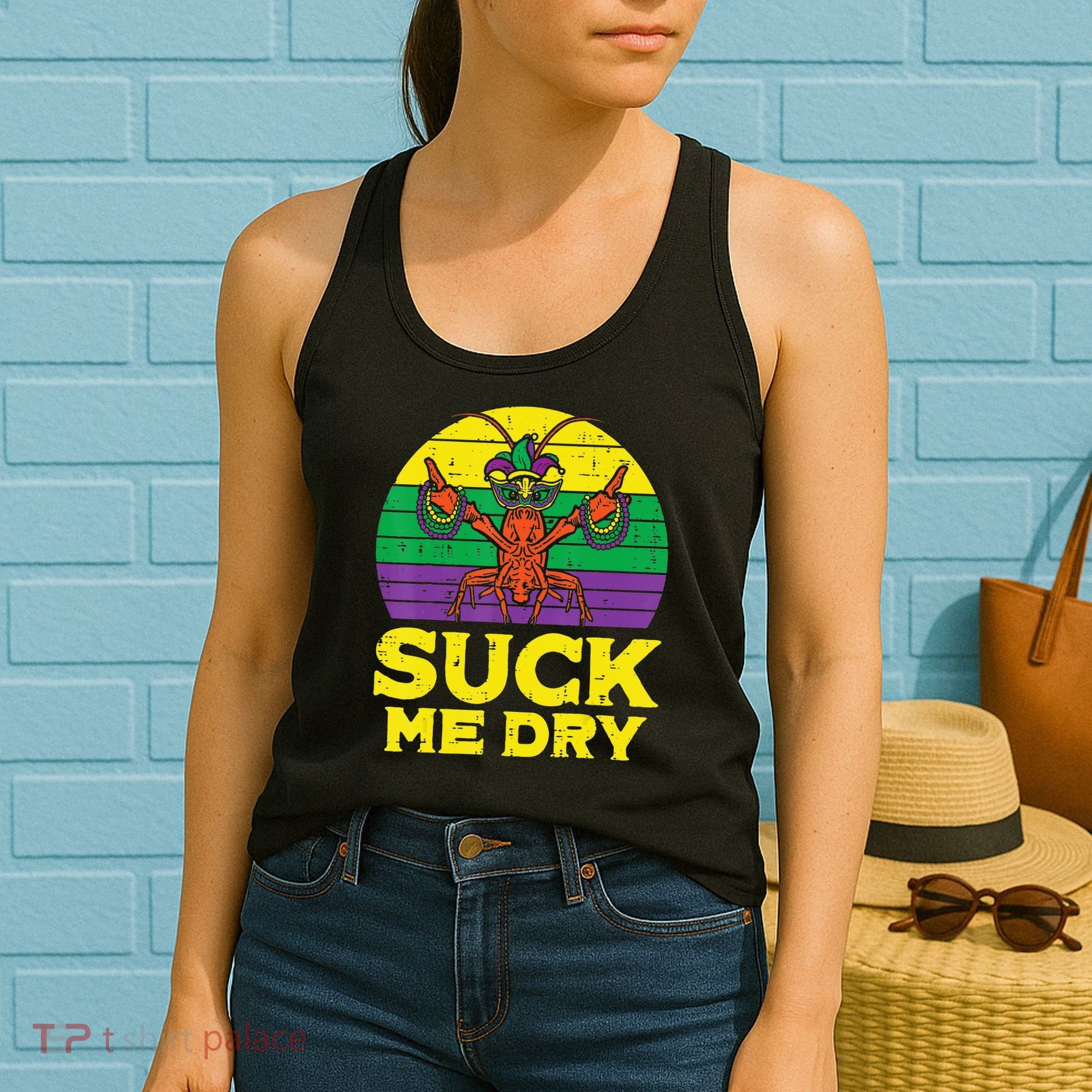 Suck Me Dry Crawfish Retro Mardi Gras Women's Tank Top