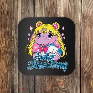 Sailor Moo Deng Funny Hippo Moo Deng Cute Coaster