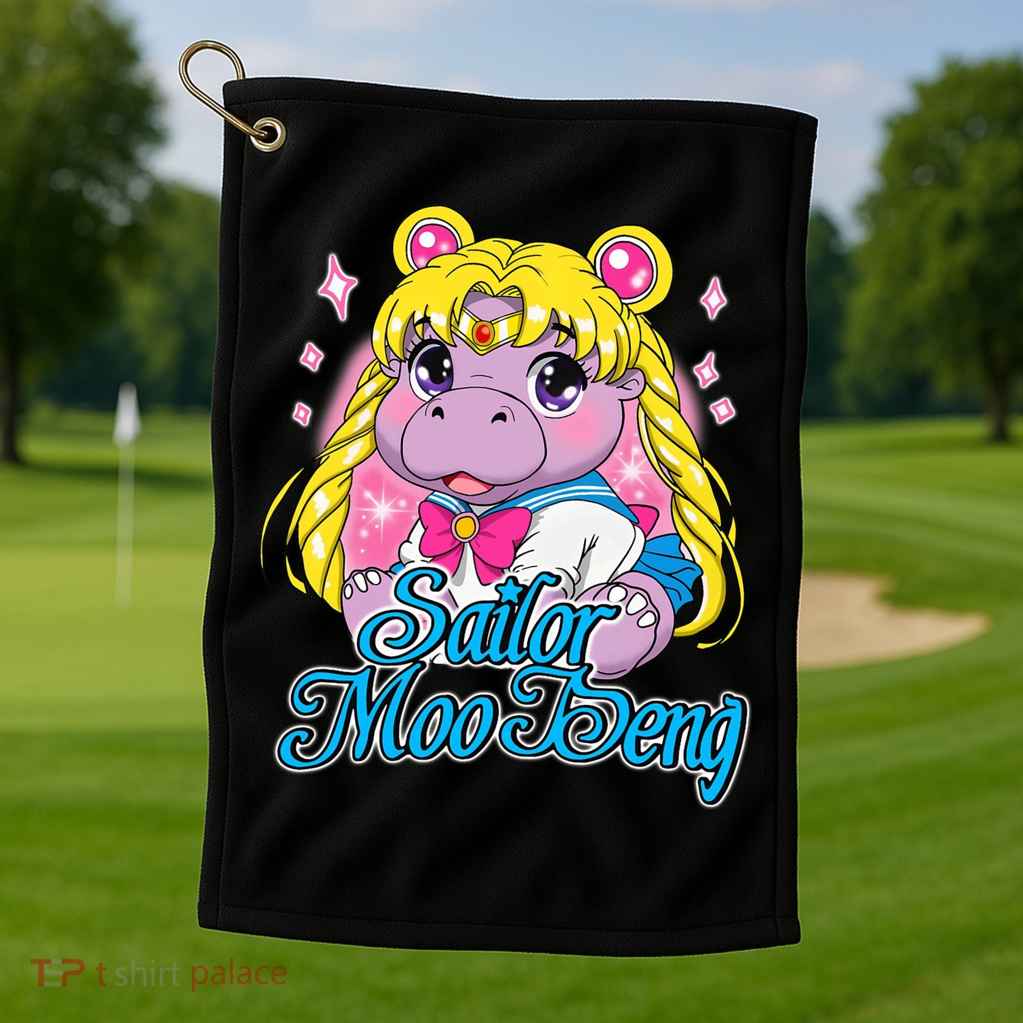 Sailor Moo Deng Funny Hippo Moo Deng Cute Golf Towel
