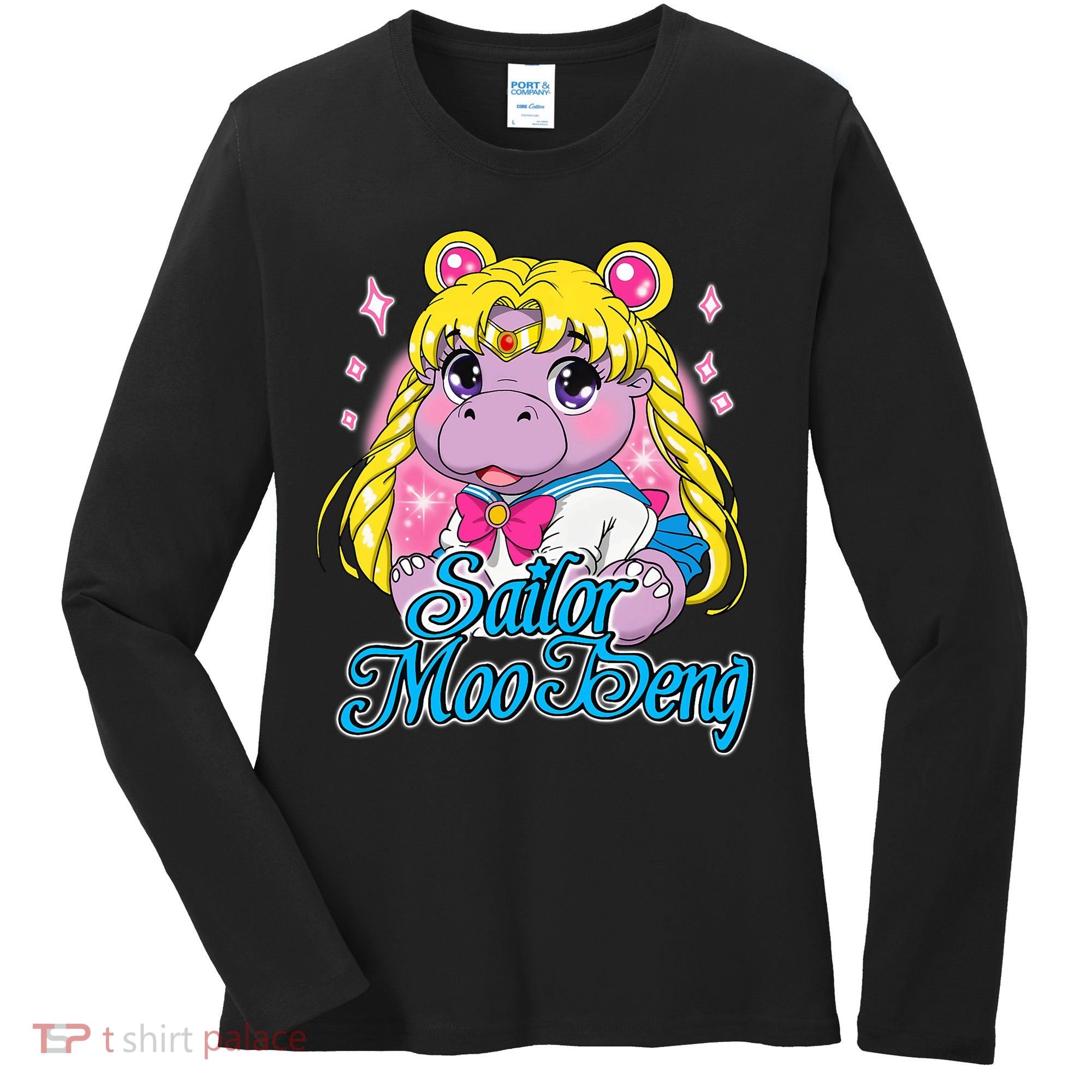 Sailor Moo Deng Funny Hippo Moo Deng Cute Women's Long Sleeve Shirt