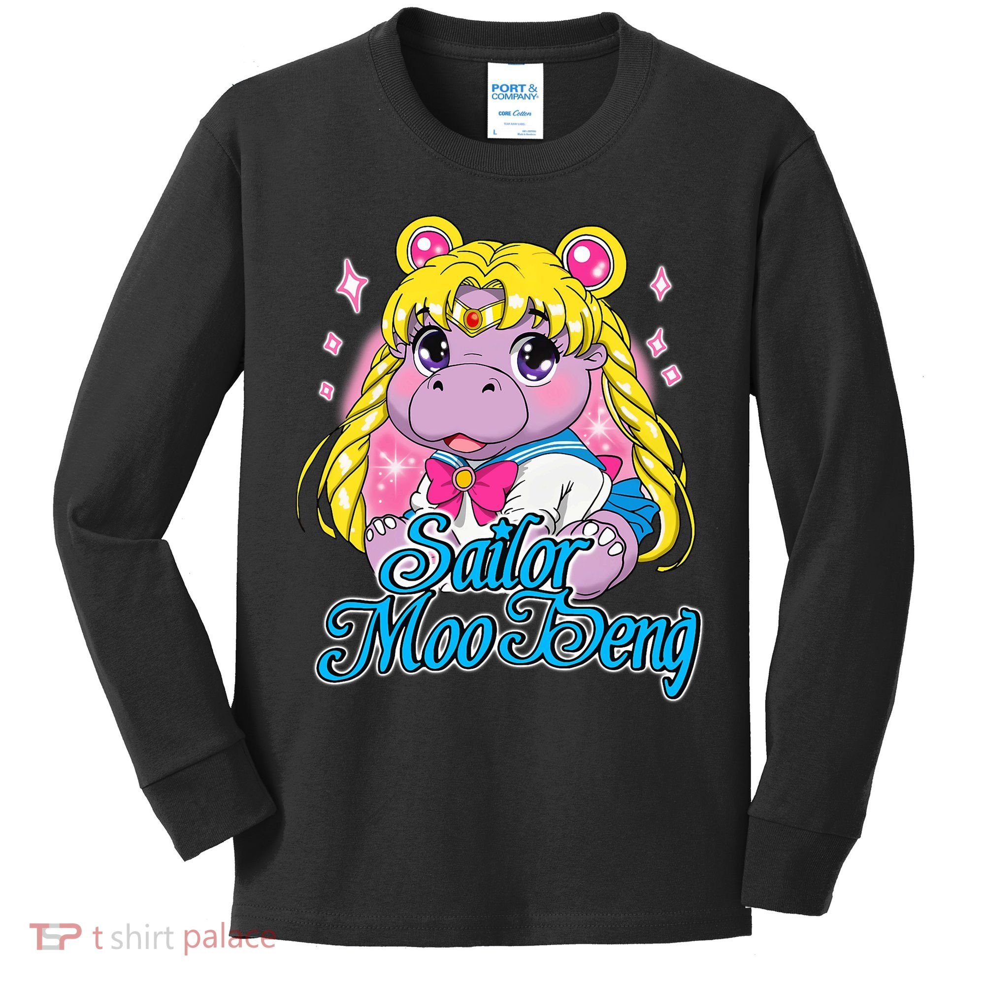 Sailor Moo Deng Funny Hippo Moo Deng Cute Kids Long Sleeve Shirt