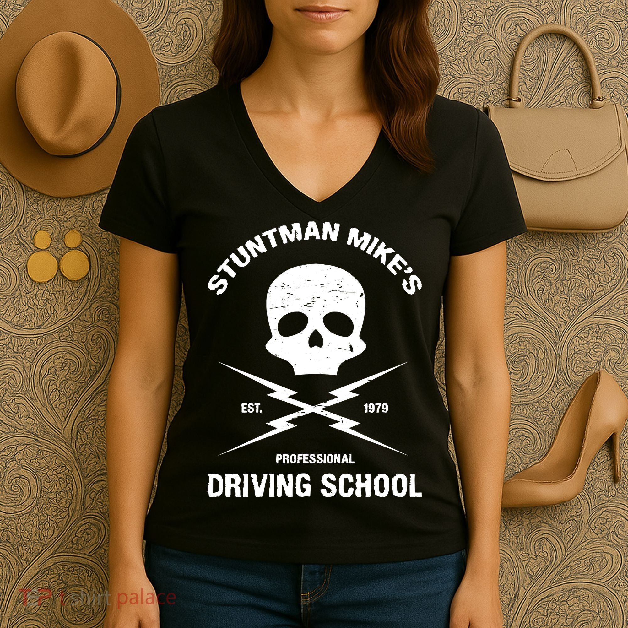 Stuntman Mike's Driving School Women's V-Neck T-Shirt