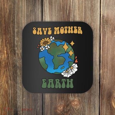 Save Mother Earth Retro Planet Floral Coaster
