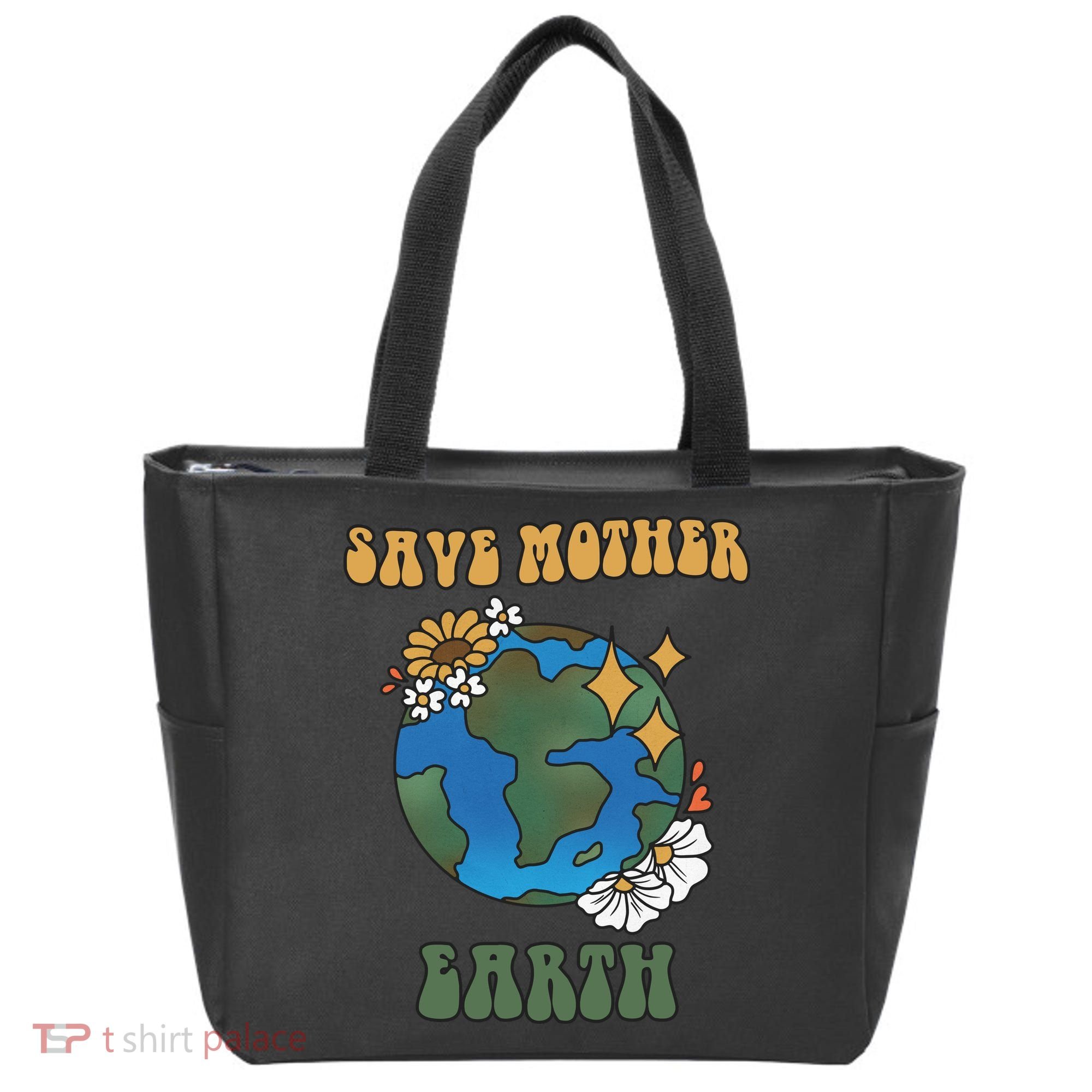 Save Mother Earth Retro Planet Floral Tote Bag