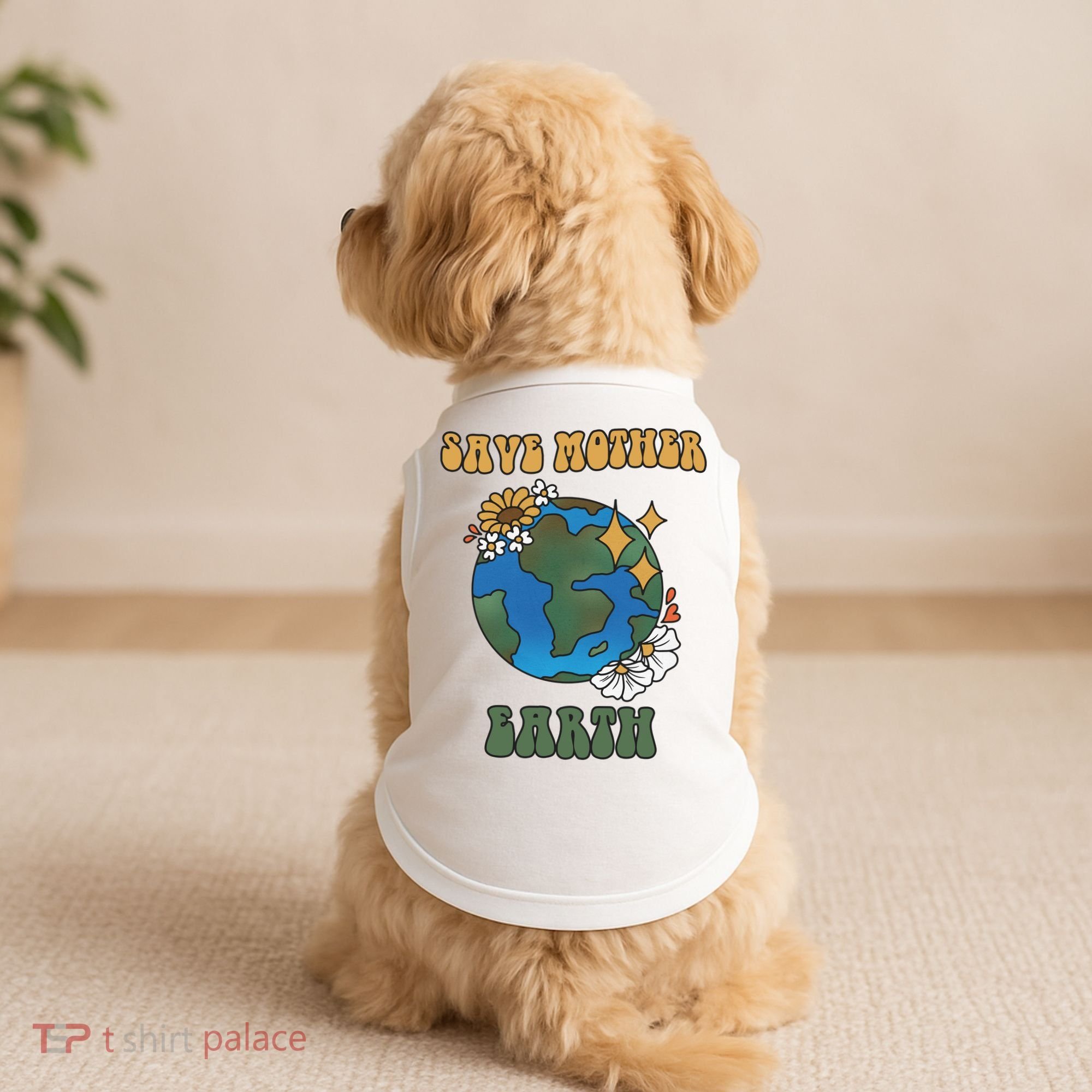 Save Mother Earth Retro Planet Floral Doggie Tank