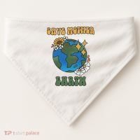 Save Mother Earth Retro Planet Floral USA-Made Doggie Bandana thumb 0