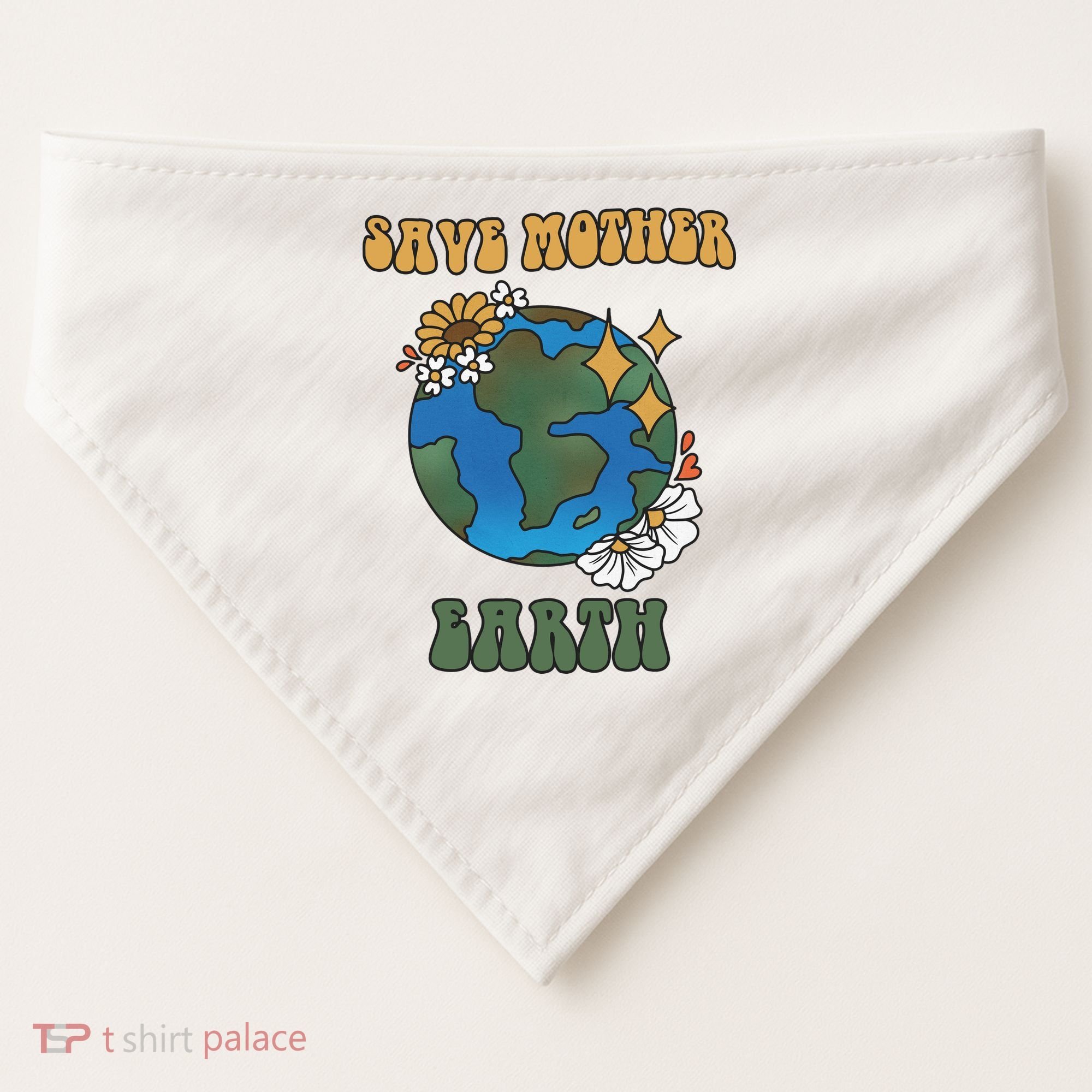 Save Mother Earth Retro Planet Floral USA-Made Doggie Bandana