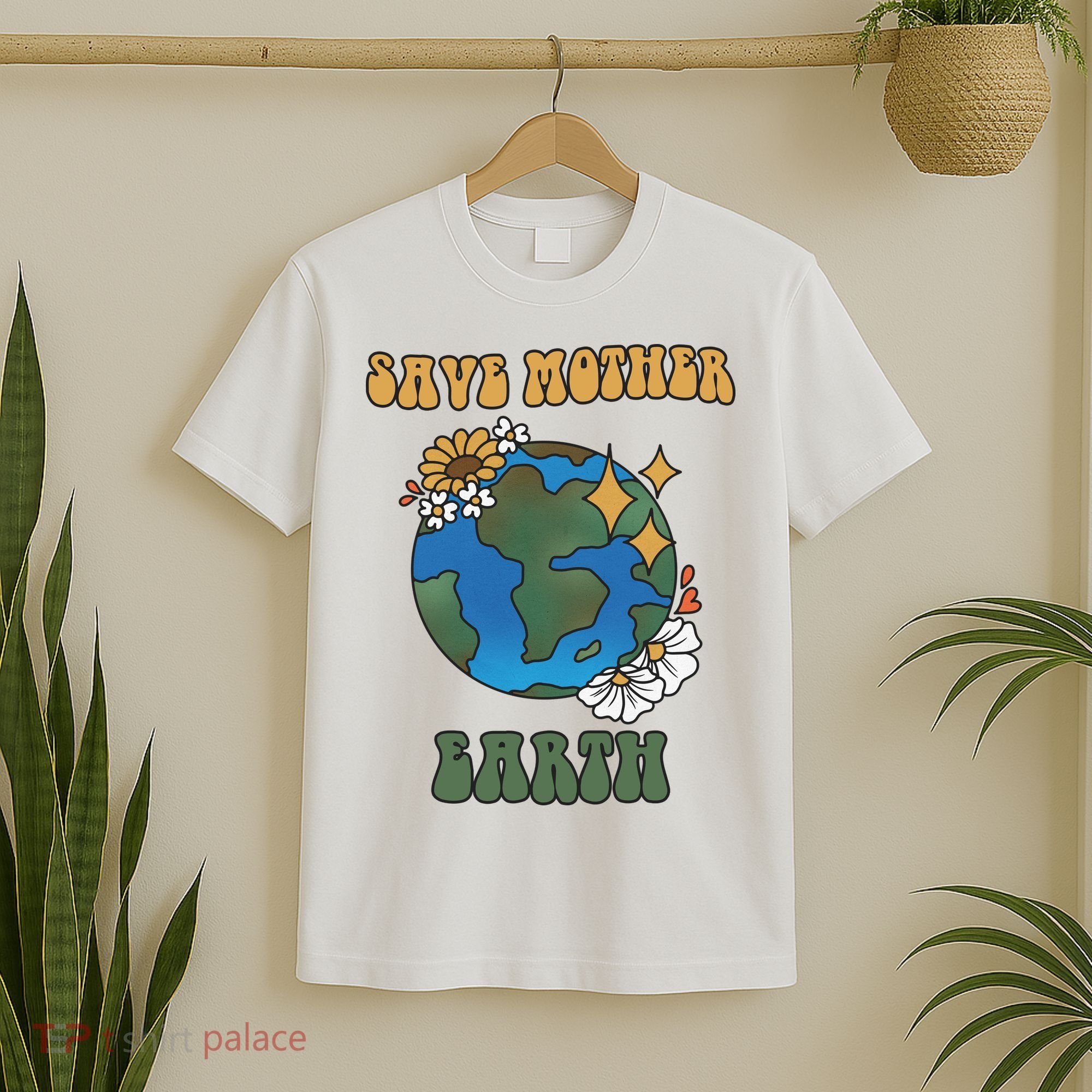 Save Mother Earth Retro Planet Floral T-Shirt