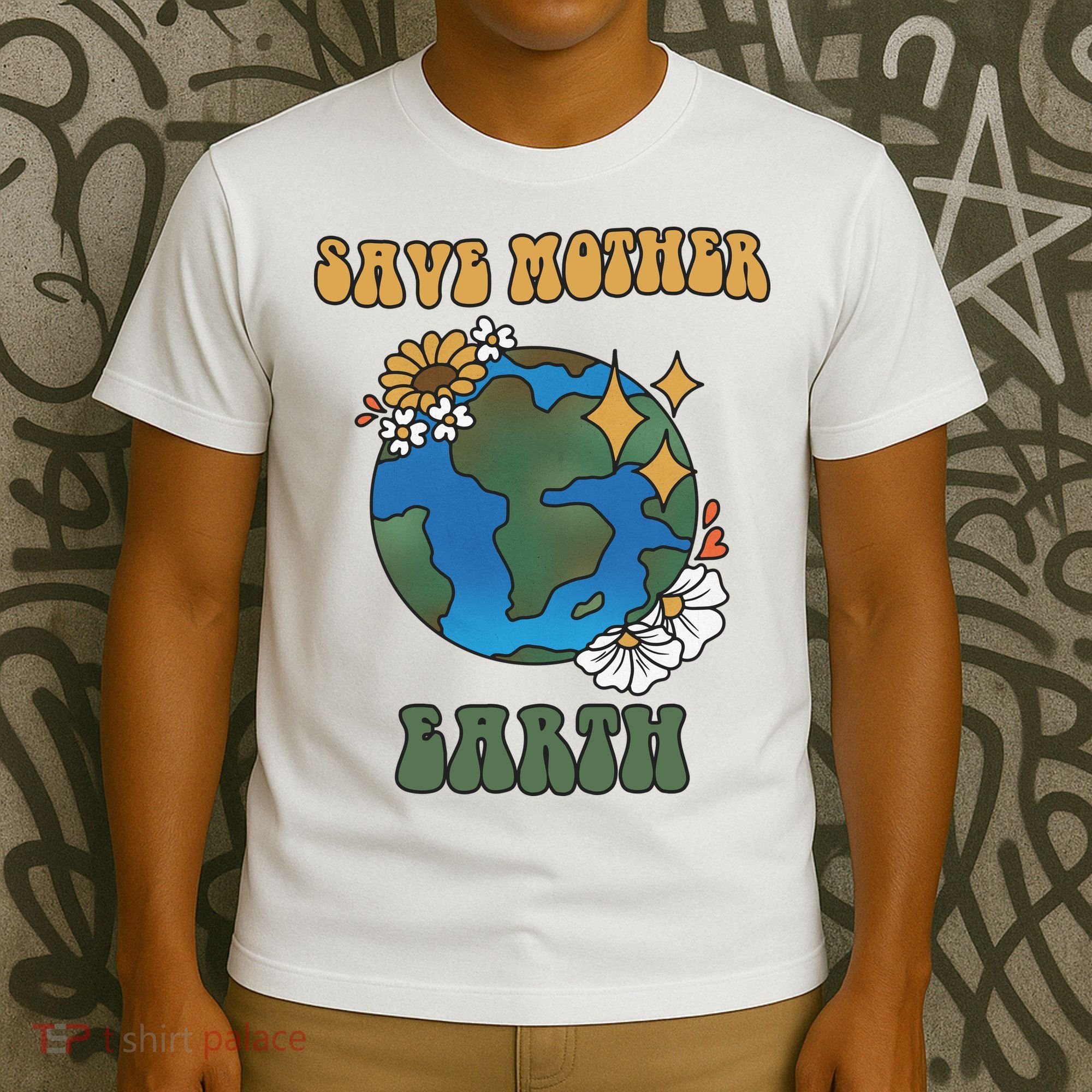 Save Mother Earth Retro Planet Floral T-Shirt