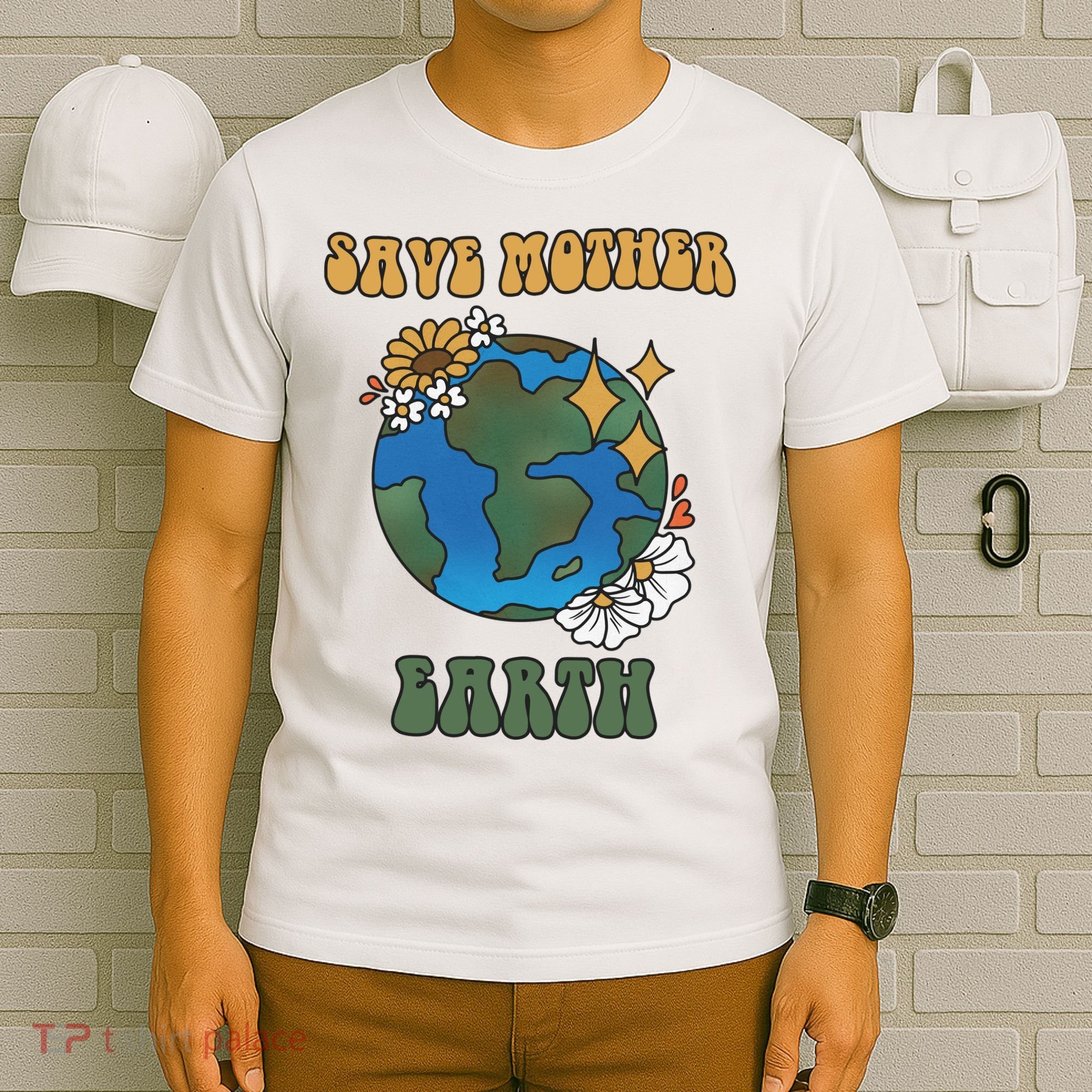 Save Mother Earth Retro Planet Floral T-Shirt