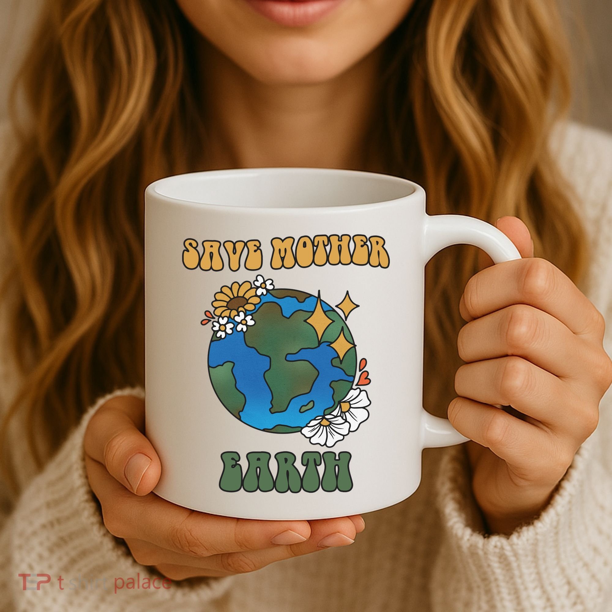 Save Mother Earth Retro Planet Floral Coffee Mug
