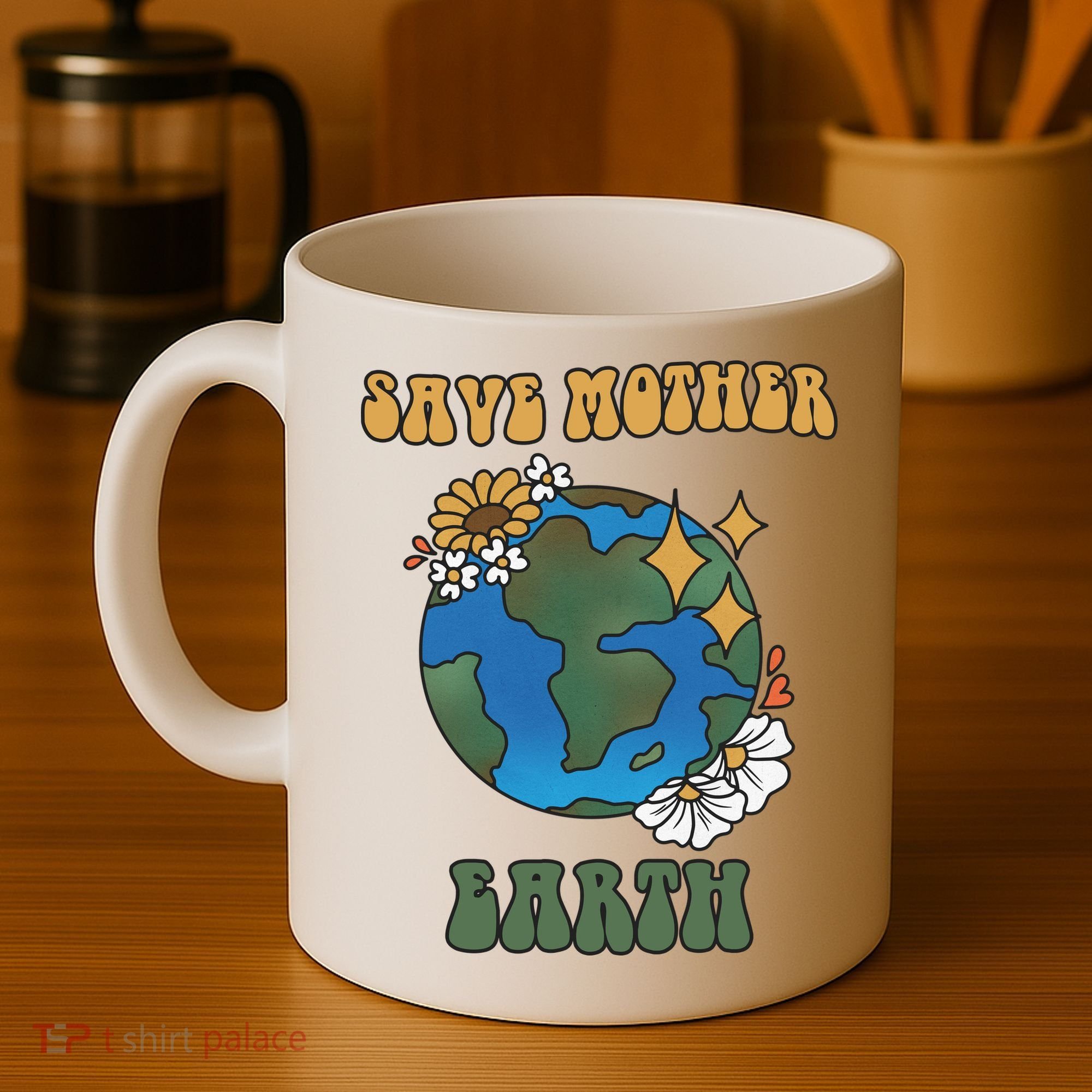Save Mother Earth Retro Planet Floral Coffee Mug