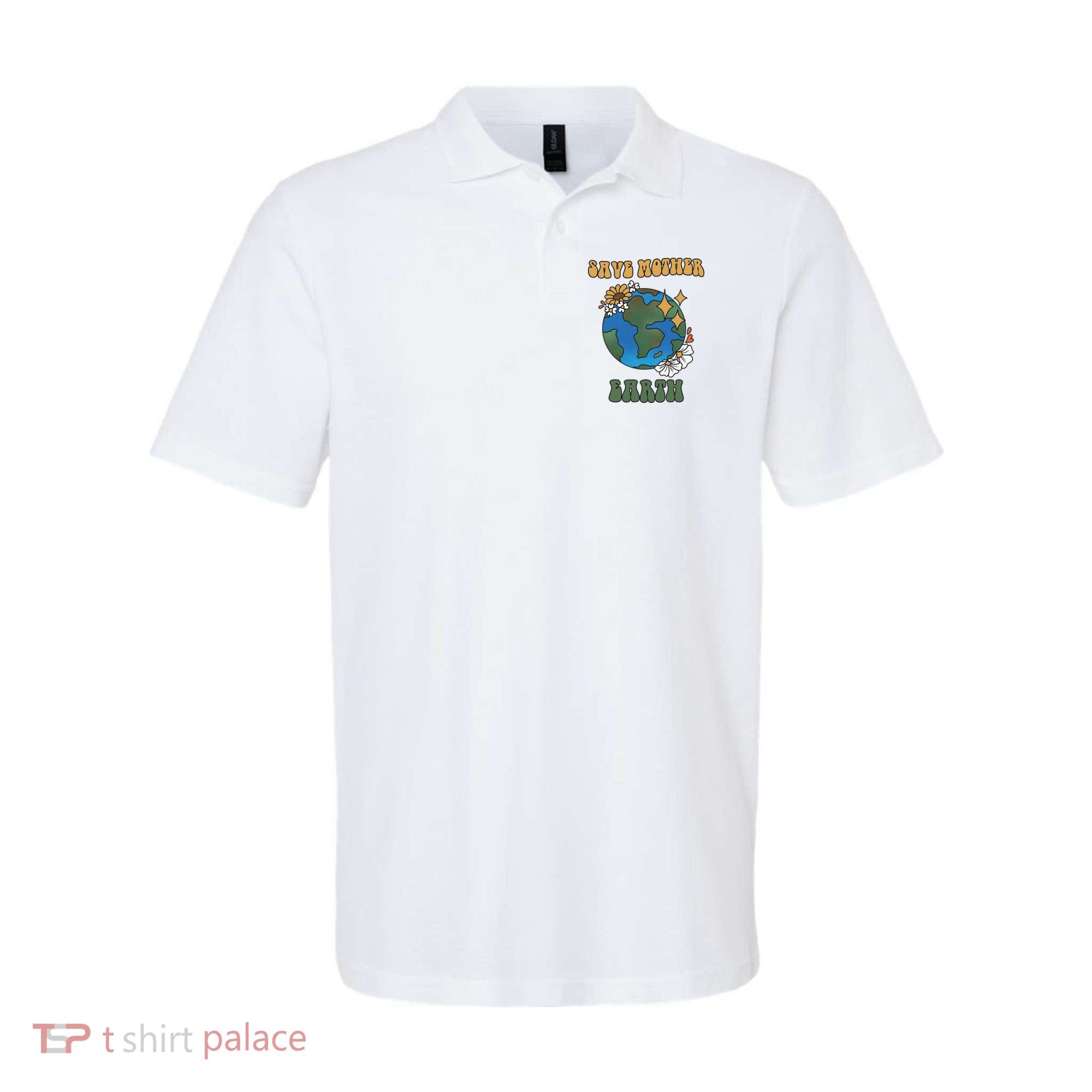 Save Mother Earth Retro Planet Floral Polo