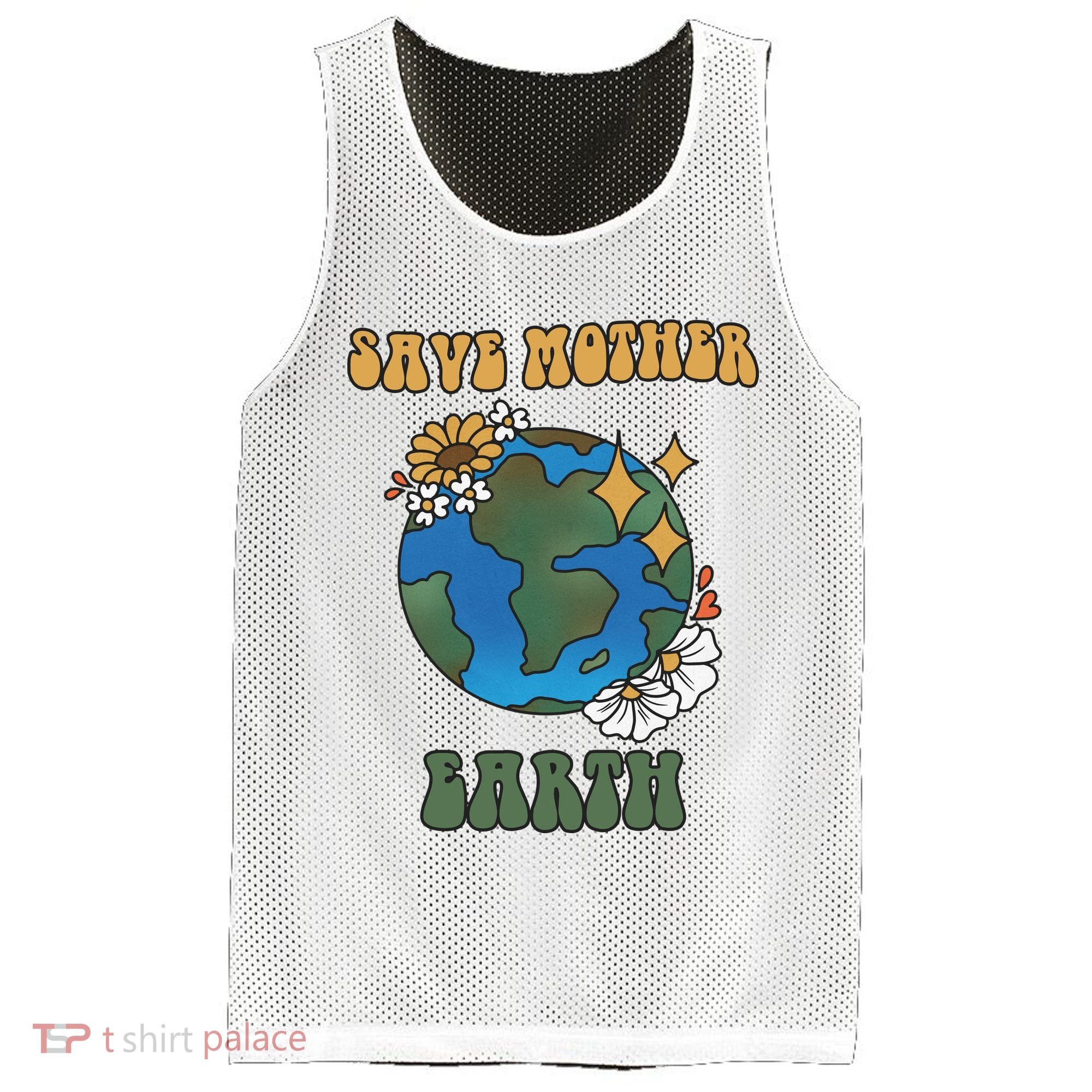 Save Mother Earth Retro Planet Floral Mesh Reversible Basketball Jersey Tank