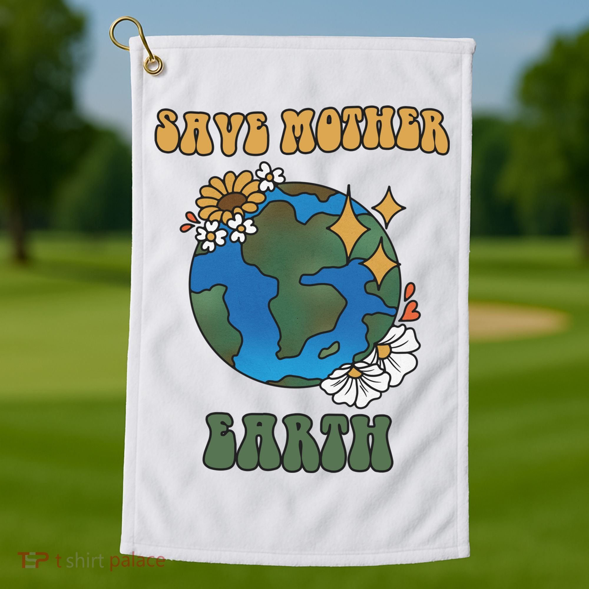 Save Mother Earth Retro Planet Floral Golf Towel