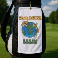 Save Mother Earth Retro Planet Floral Golf Towel thumb 2