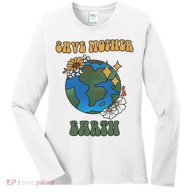 Save Mother Earth Retro Planet Floral Women's Long Sleeve Shirt