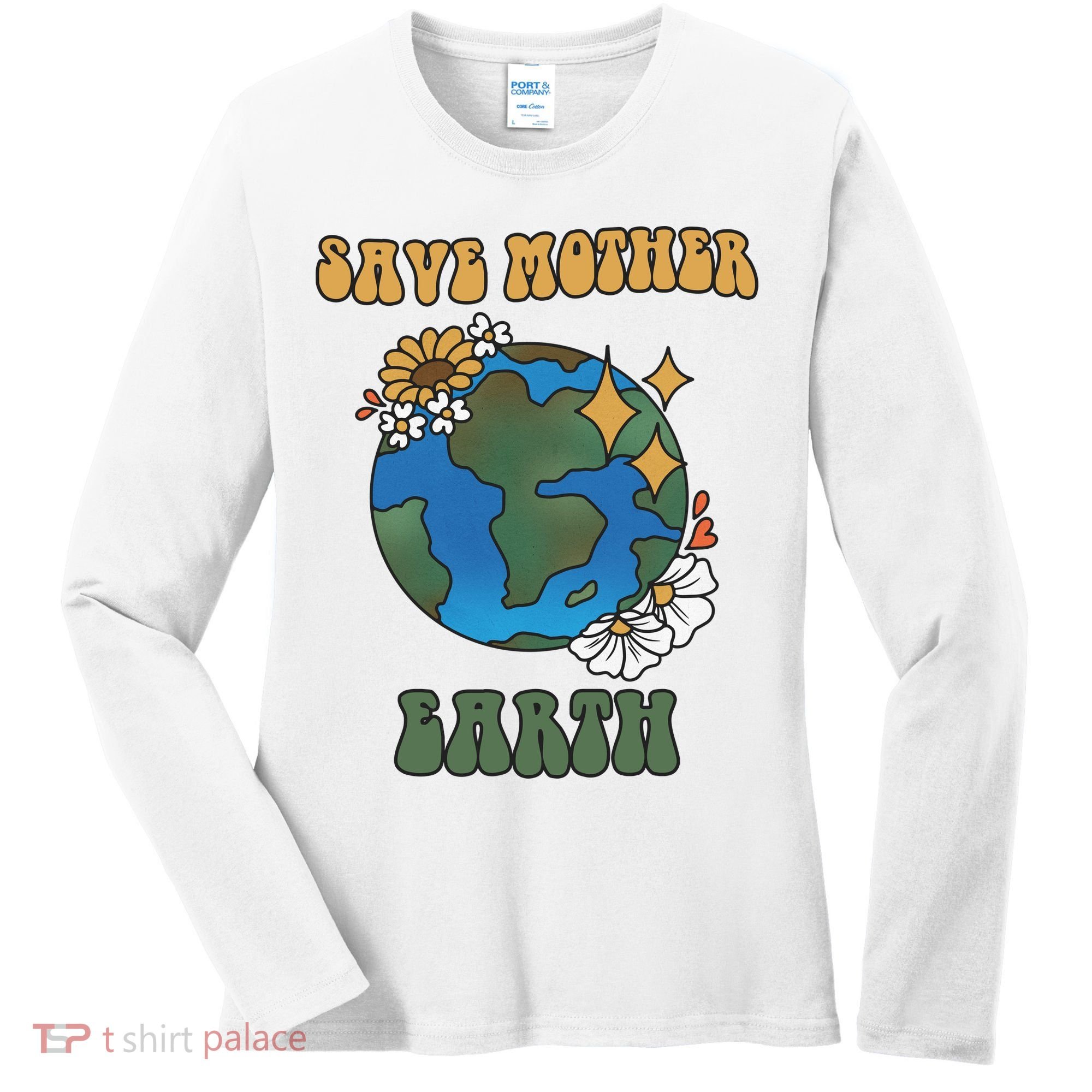Save Mother Earth Retro Planet Floral Women's Long Sleeve Shirt