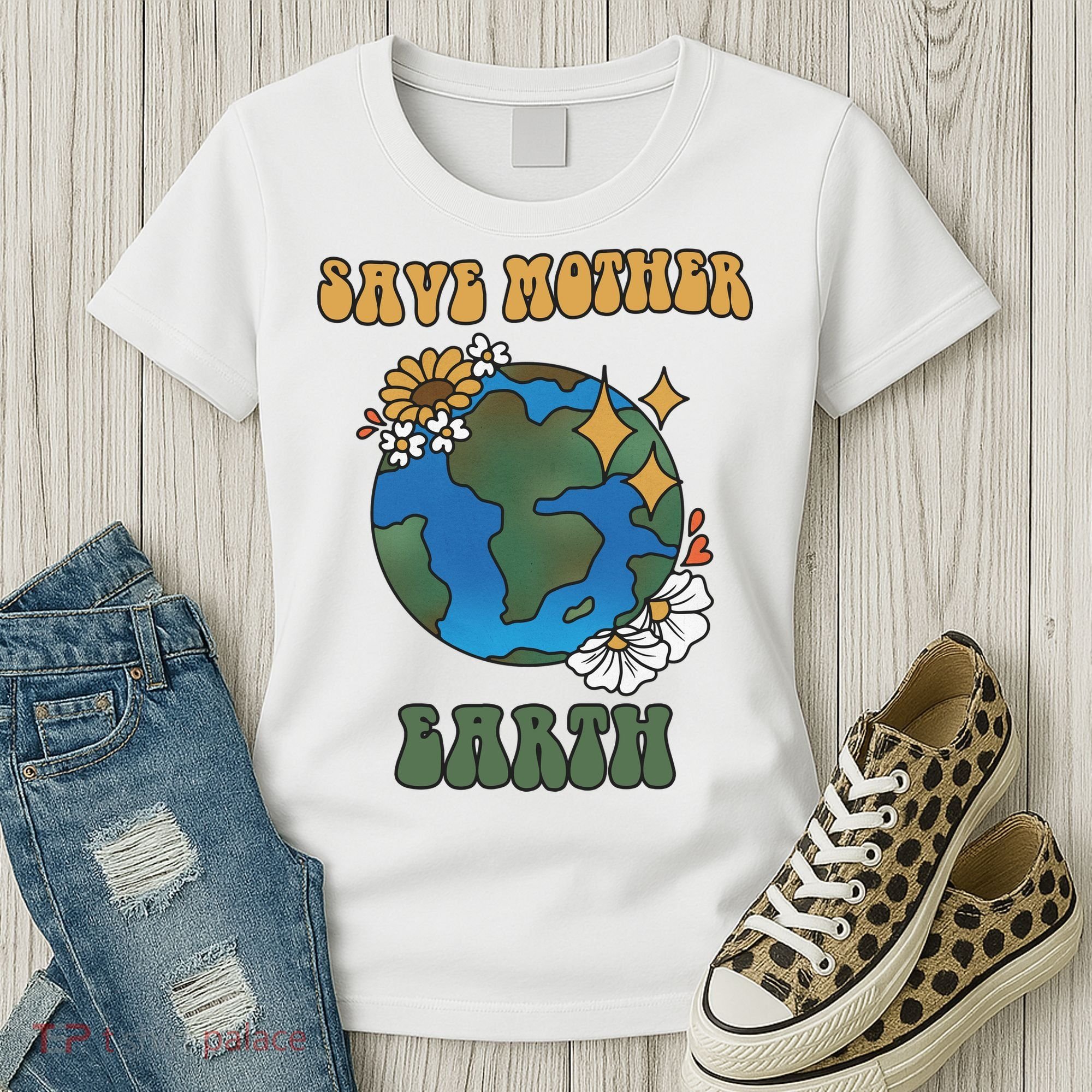 Save Mother Earth Retro Planet Floral Women's T-Shirt