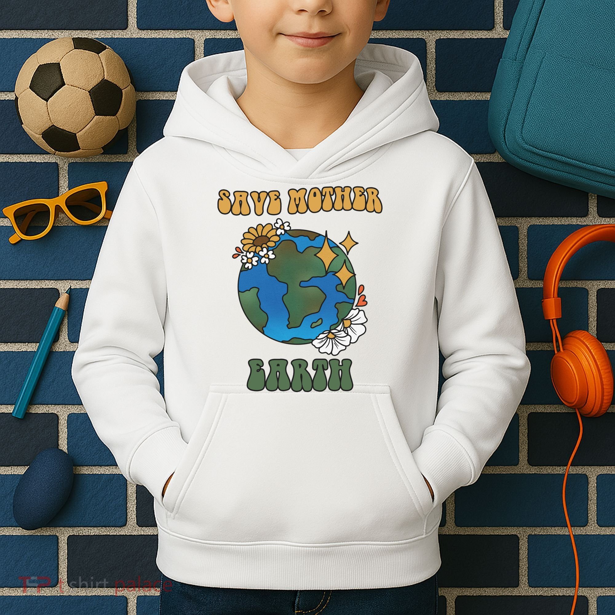 Save Mother Earth Retro Planet Floral Kids Hoodie