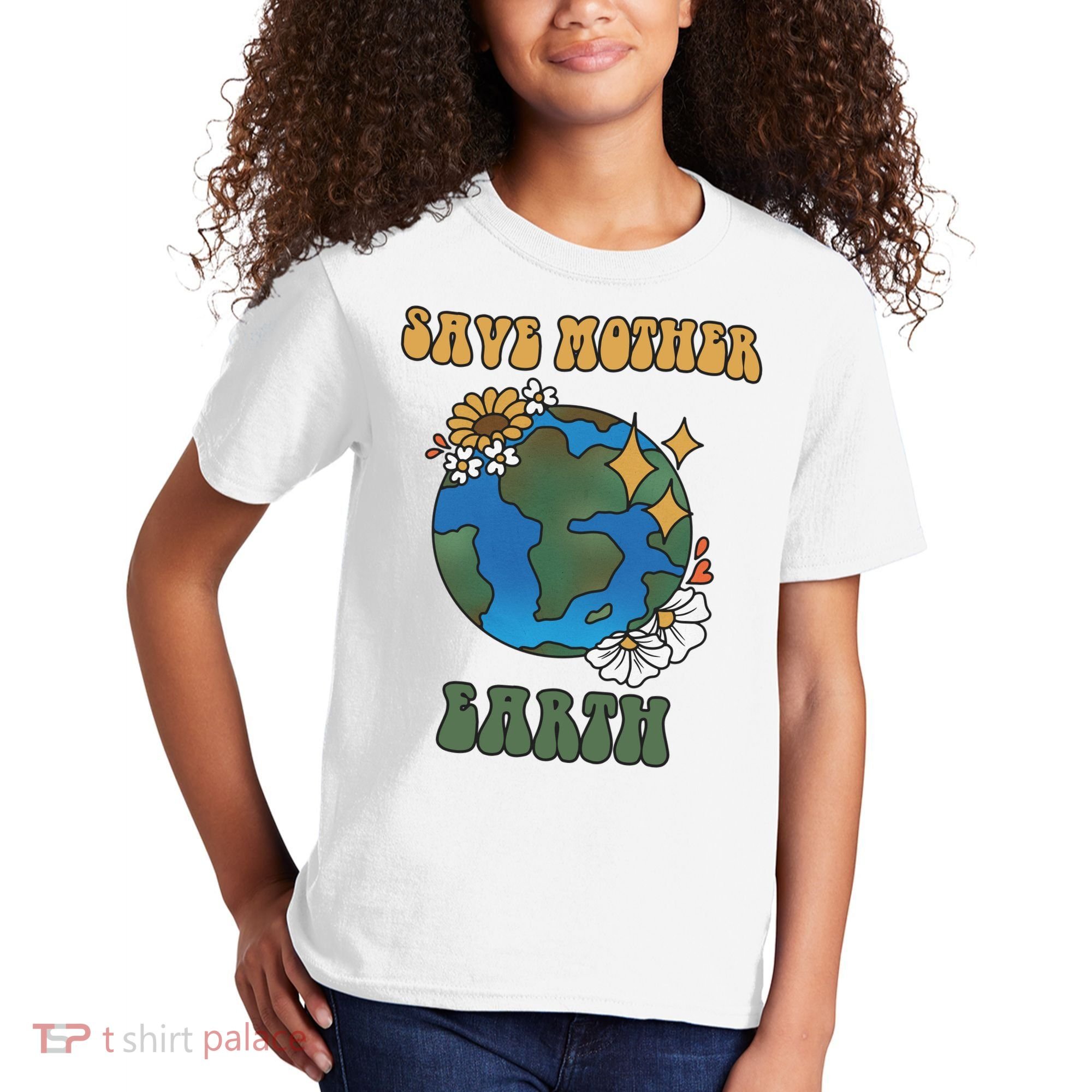 Save Mother Earth Retro Planet Floral Kids T-Shirt