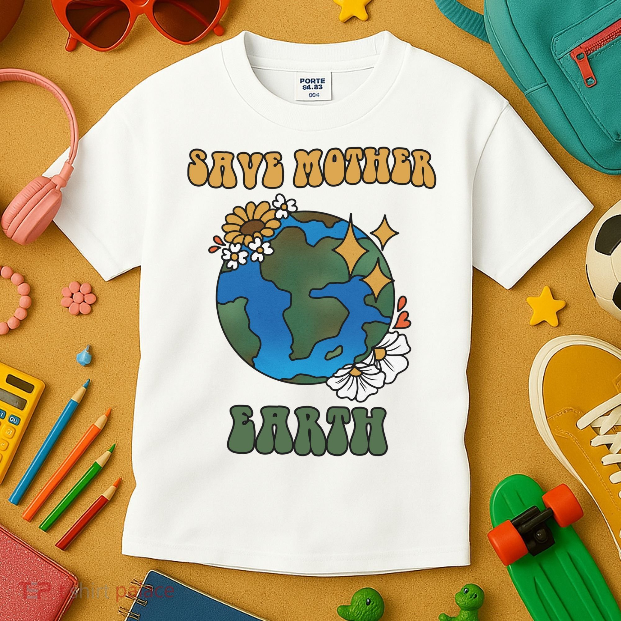 Save Mother Earth Retro Planet Floral Kids T-Shirt