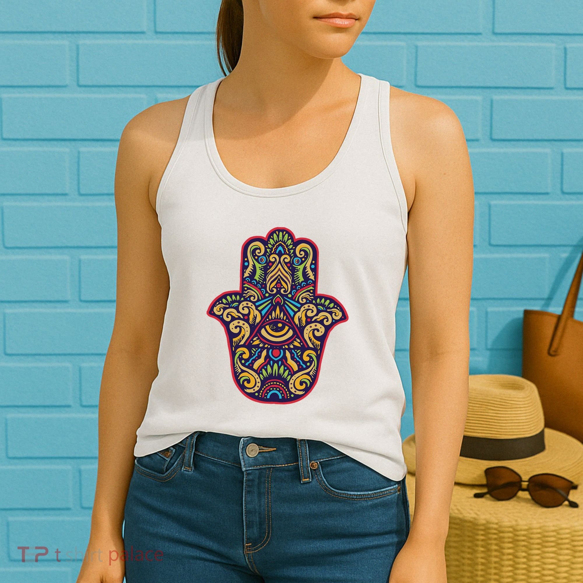 Spiritual Mystic Eye Third Eye All Seeing Eye Hamsa Hand Women's Tank Top
