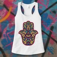 Spiritual Mystic Eye Third Eye All Seeing Eye Hamsa Hand Women's Tank Top thumb 3