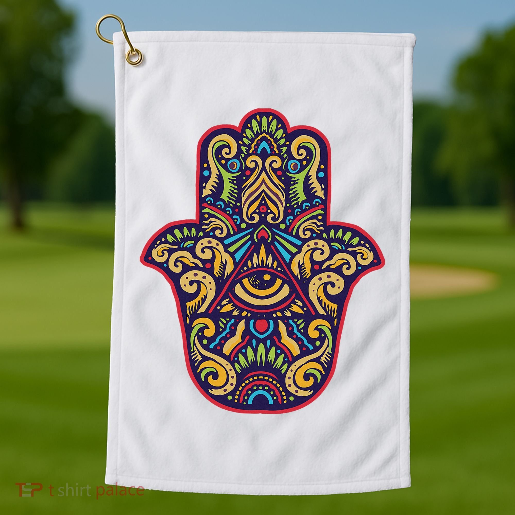 Spiritual Mystic Eye Third Eye All Seeing Eye Hamsa Hand Golf Towel