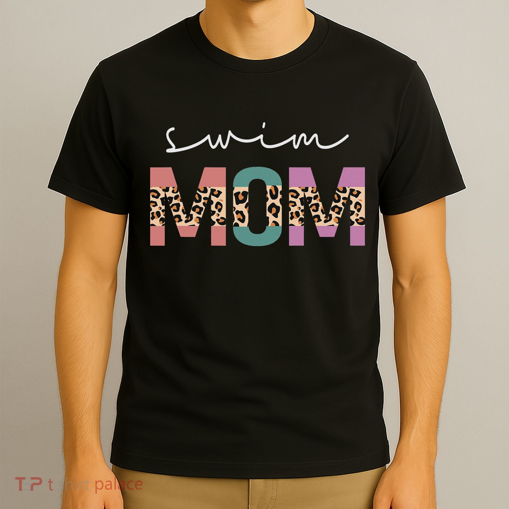Swim Mom Funny Swimmer Swimming Lover Gift Leopard T-Shirt
