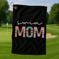 Swim Mom Funny Swimmer Swimming Lover Gift Leopard Golf Towel thumb 1