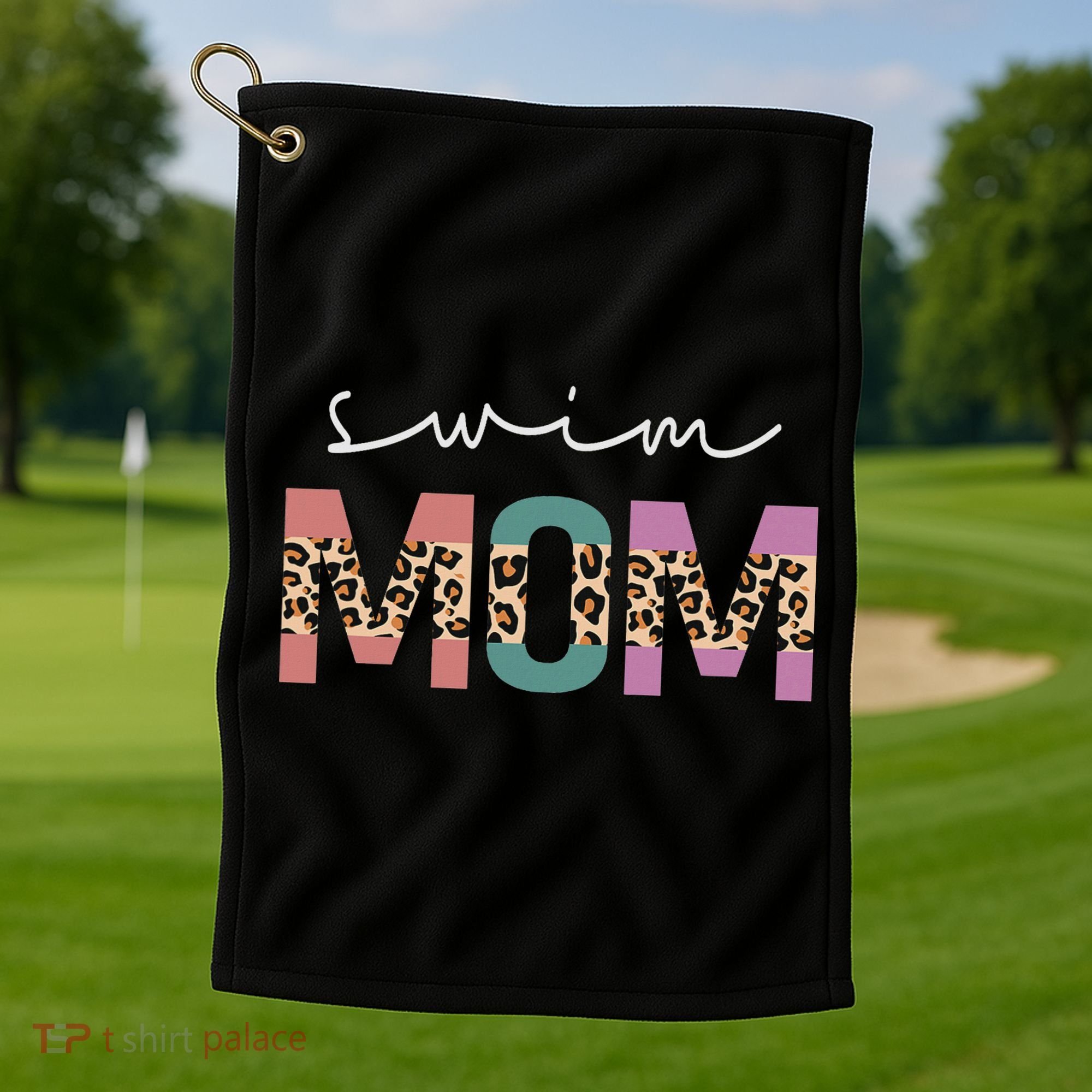 Swim Mom Funny Swimmer Swimming Lover Gift Leopard Golf Towel