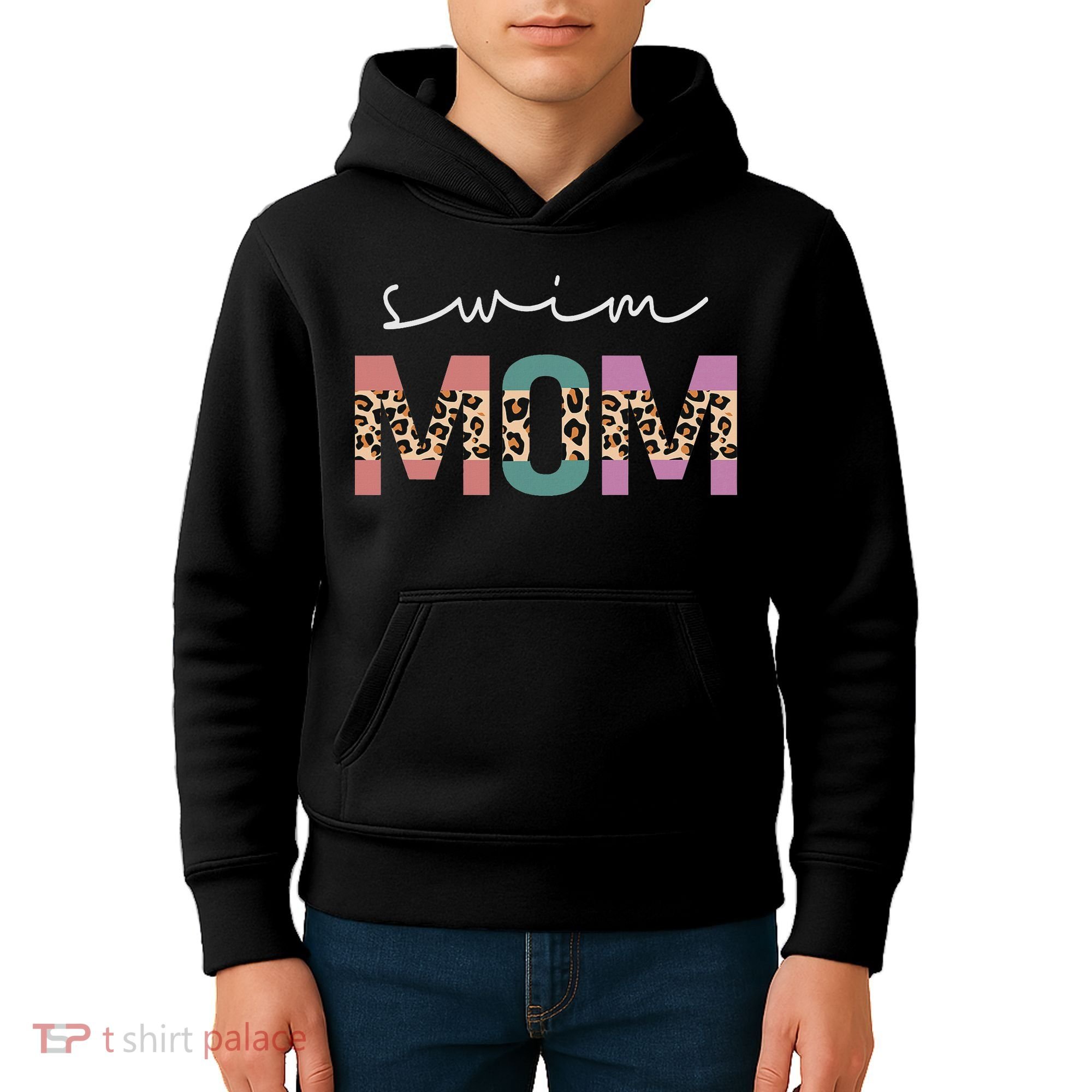 Swim Mom Funny Swimmer Swimming Lover Gift Leopard Kids Hoodie