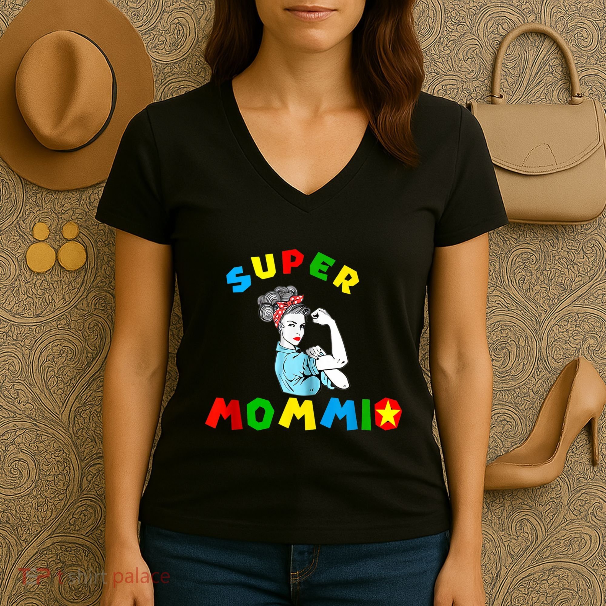 Super Mommio Funny Mommy Mothers Day Women's V-Neck T-Shirt