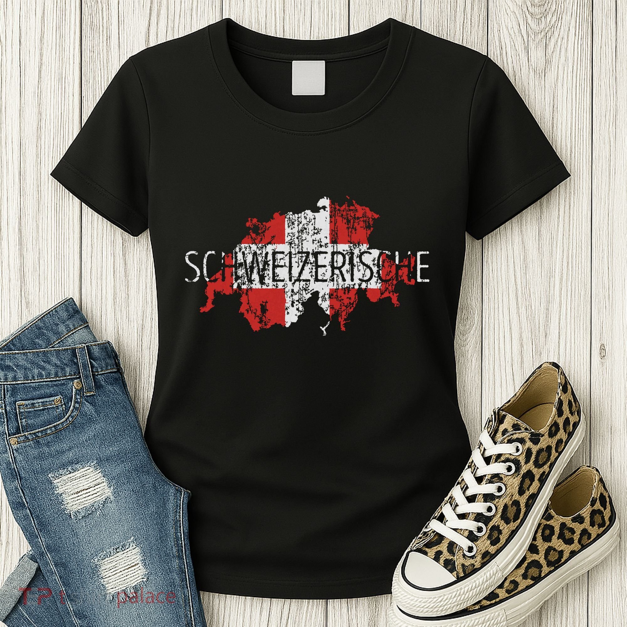 Switzerland Map Flag Souvenir Distressed Schweizerische Women's T-Shirt