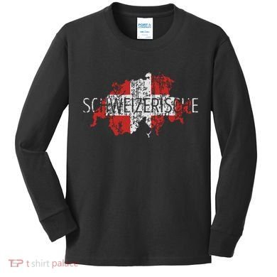 Switzerland Map Flag Souvenir Distressed Schweizerische Kids Long Sleeve Shirt