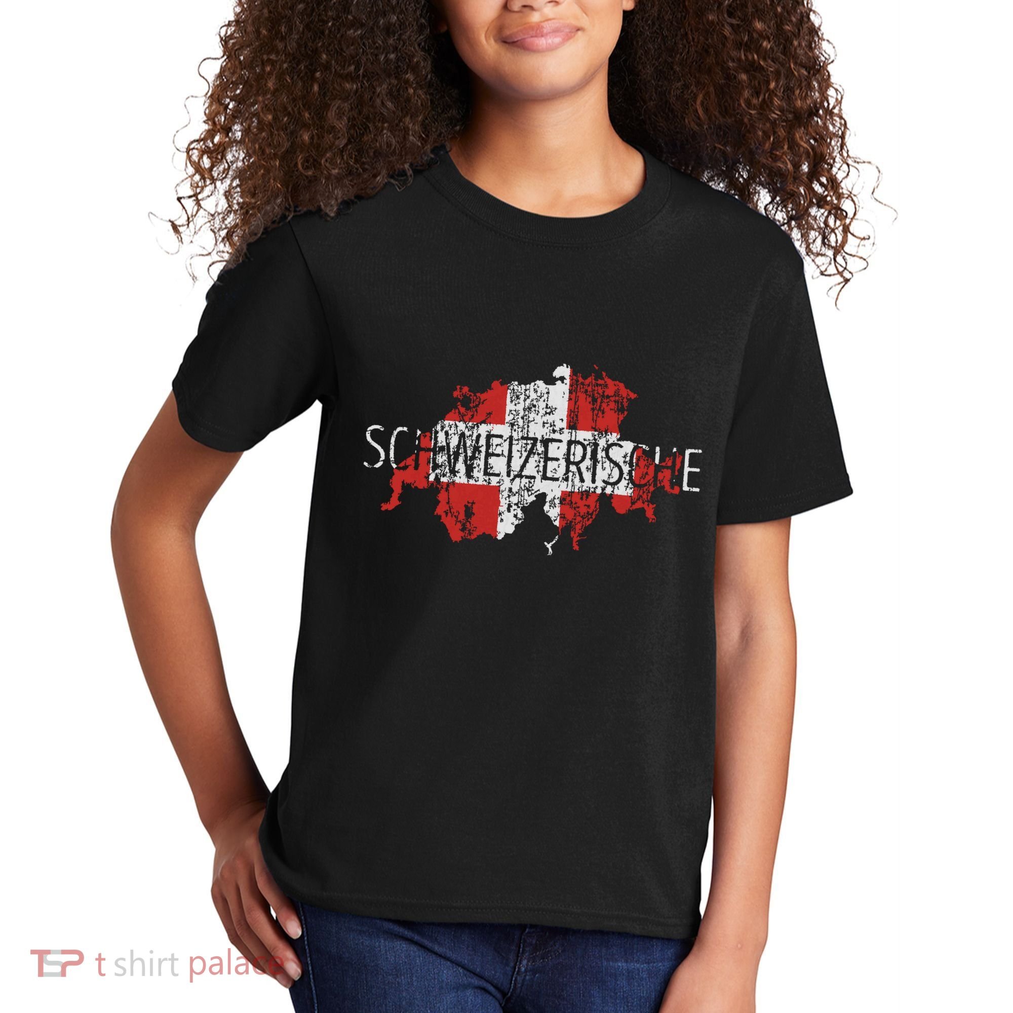 Switzerland Map Flag Souvenir Distressed Schweizerische Kids T-Shirt