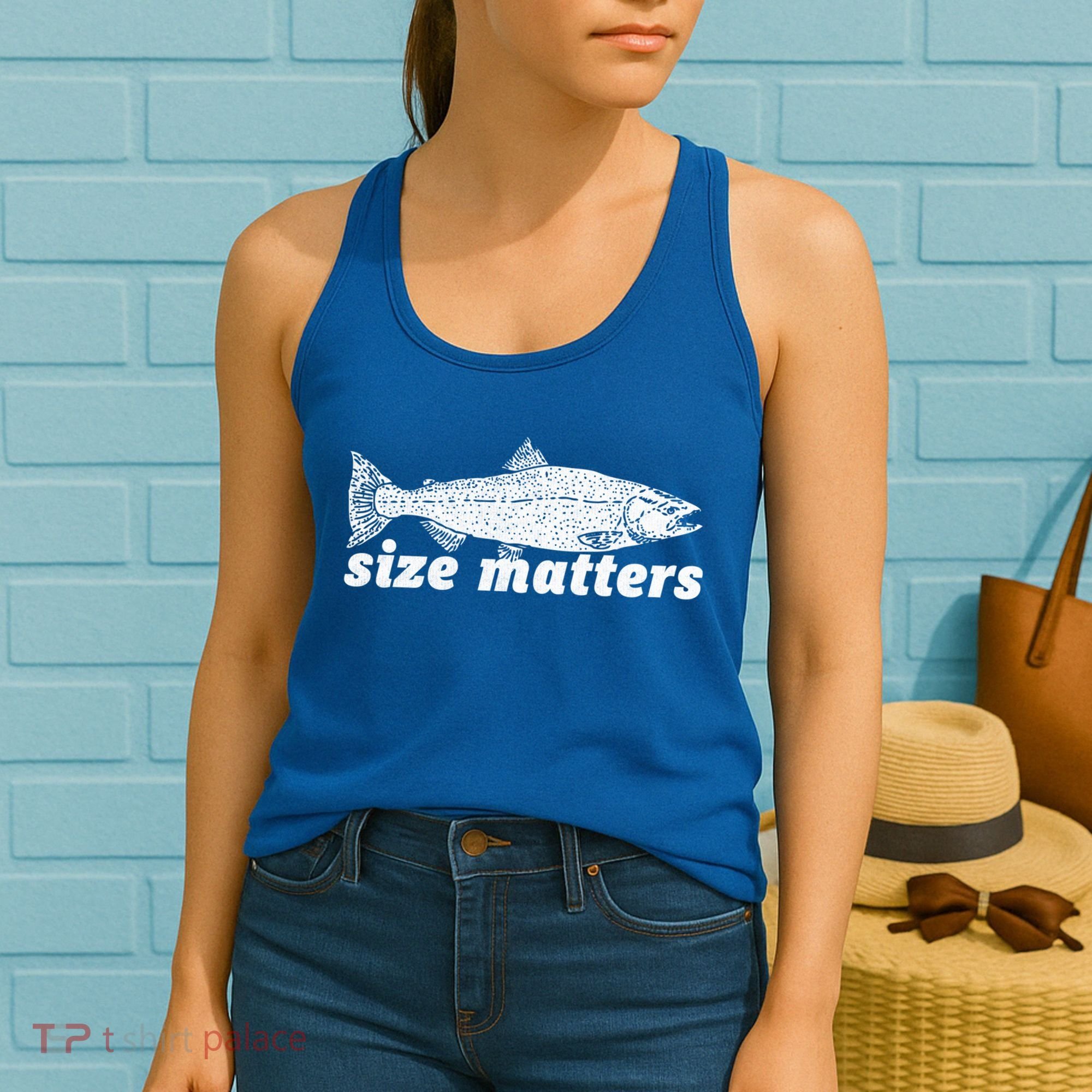 Size Matters Funny Fishing Fisher Funny Novelty Funny Gift Women's Tank Top